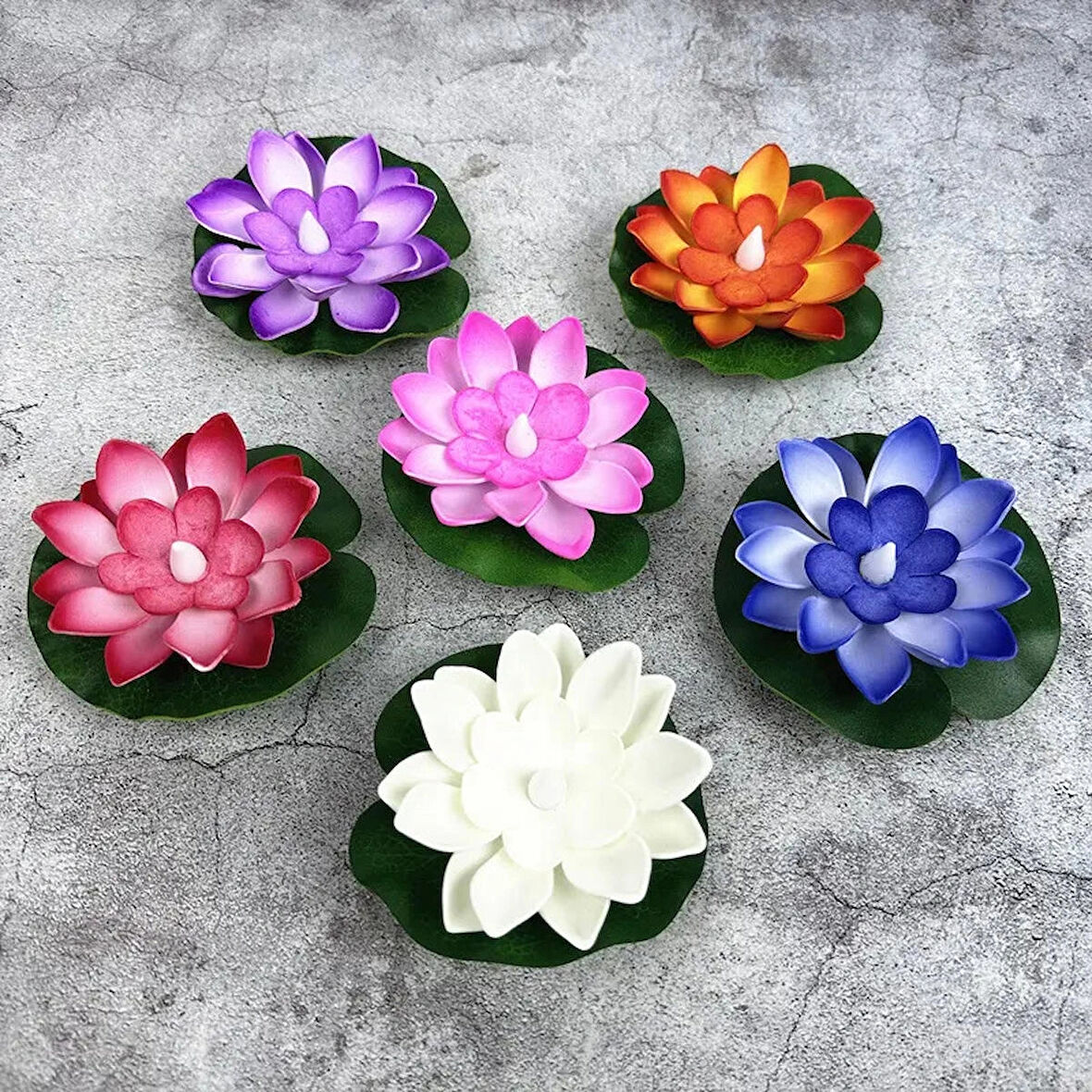 6'lı Suda Yüzen Ledli Nilüfer Çiçeği Suyla Çalışan Işıklı Lotus Çiçeği