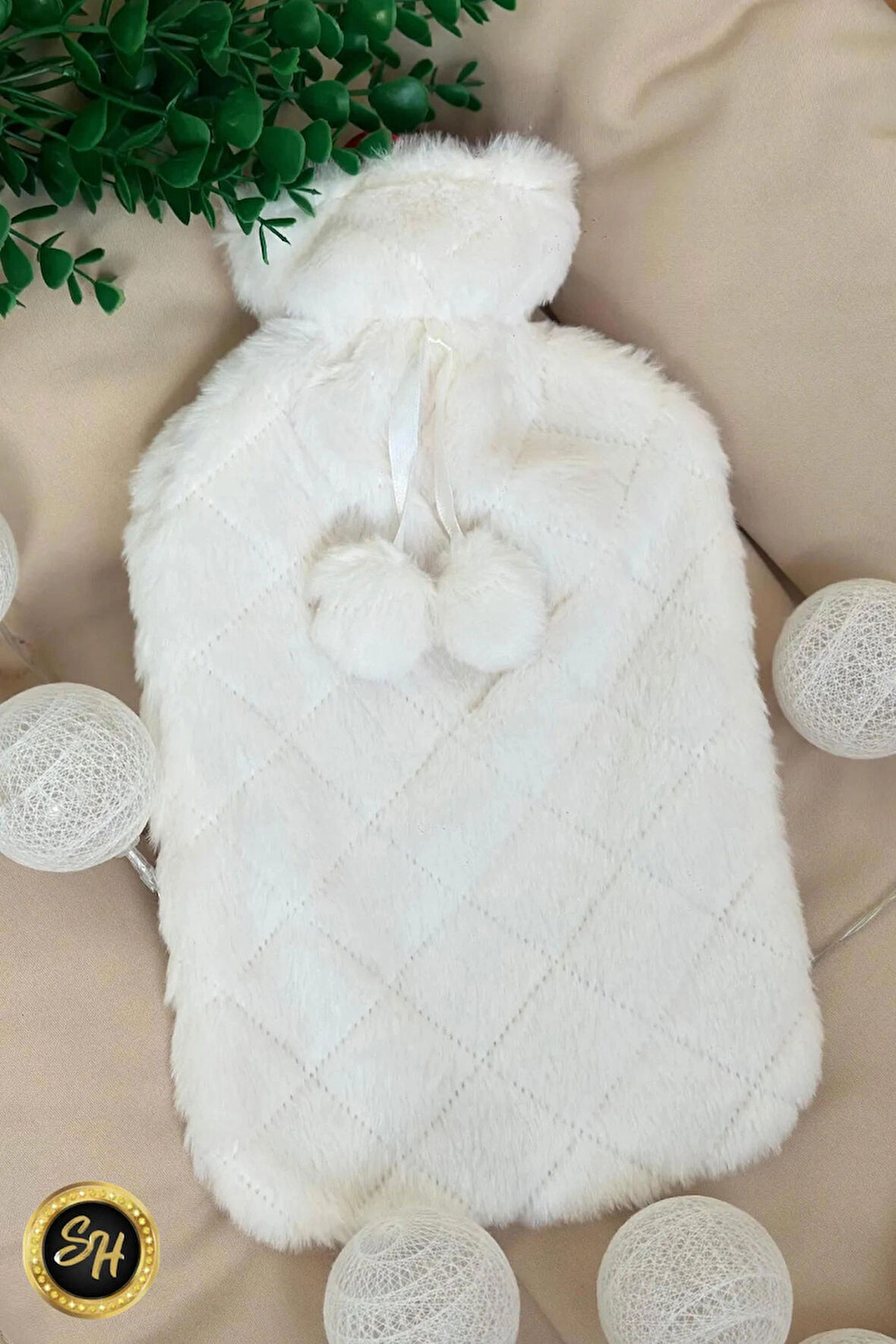 Beyaz-peluş Kılıflı Çıkarılabilir Sıcak Su Torbası 2 Litre