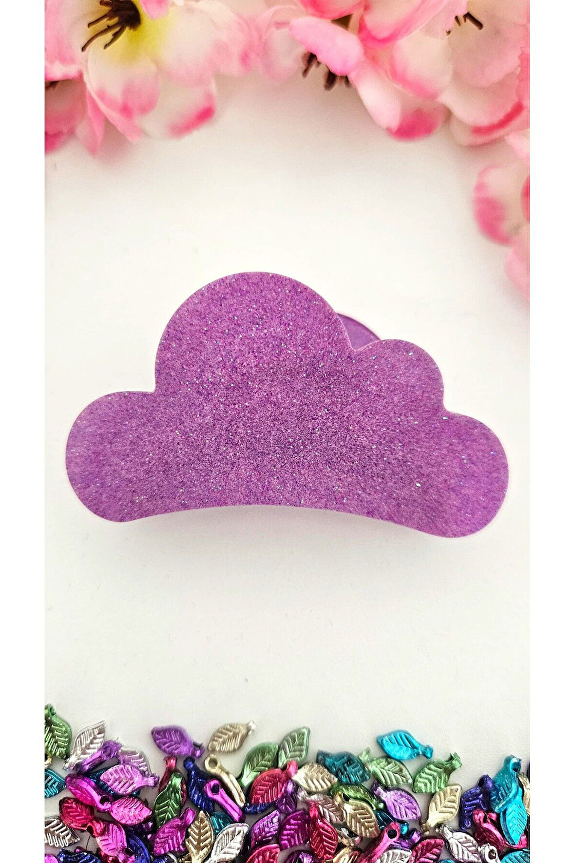 Karanlıkta Parlayan Fenomen Saç Tokası Bulut Model Mor Renk 7 cm