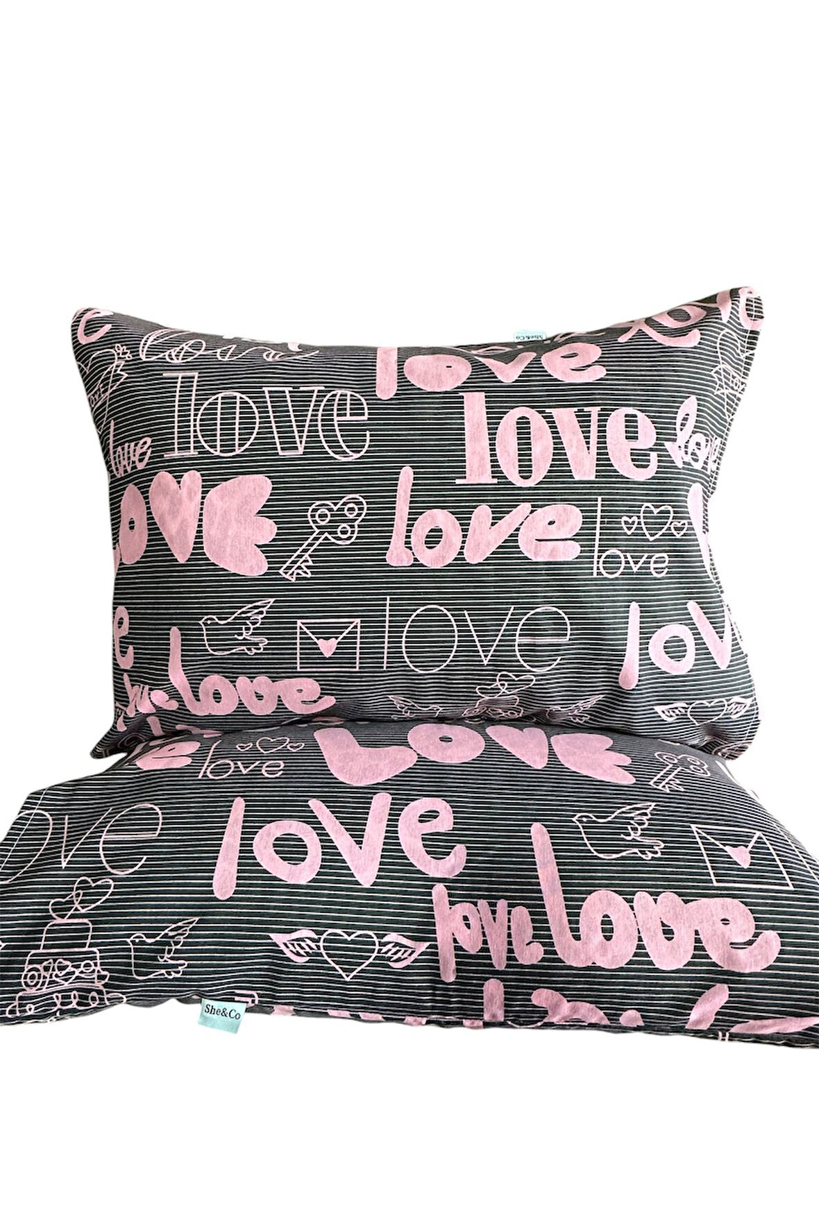 %100 Pamuk Yastık Kılıfı Seti 2'li- LoveLove