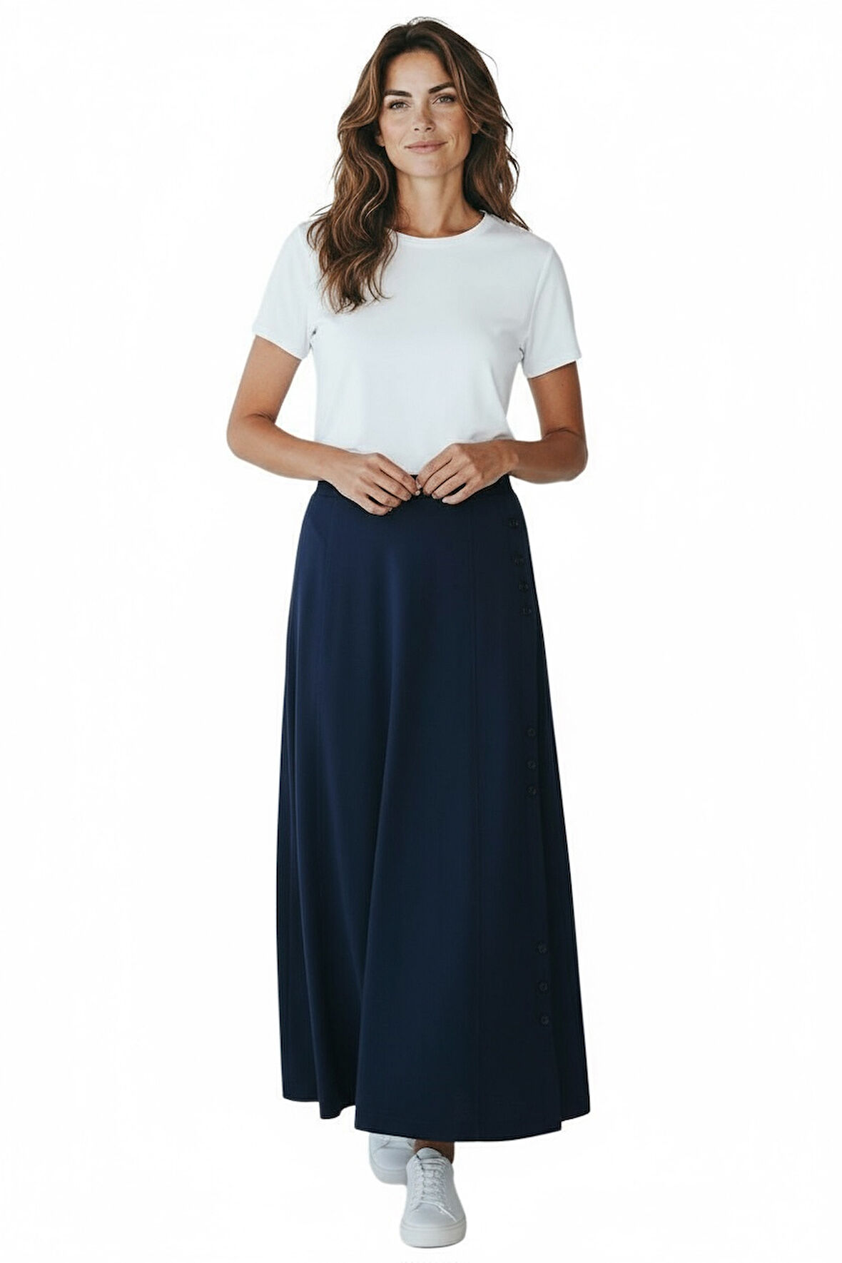 KADIN BELİ LASTİKLİ YANLARDAN DİVET DETAYLI KALIN KIŞLIK ETEK