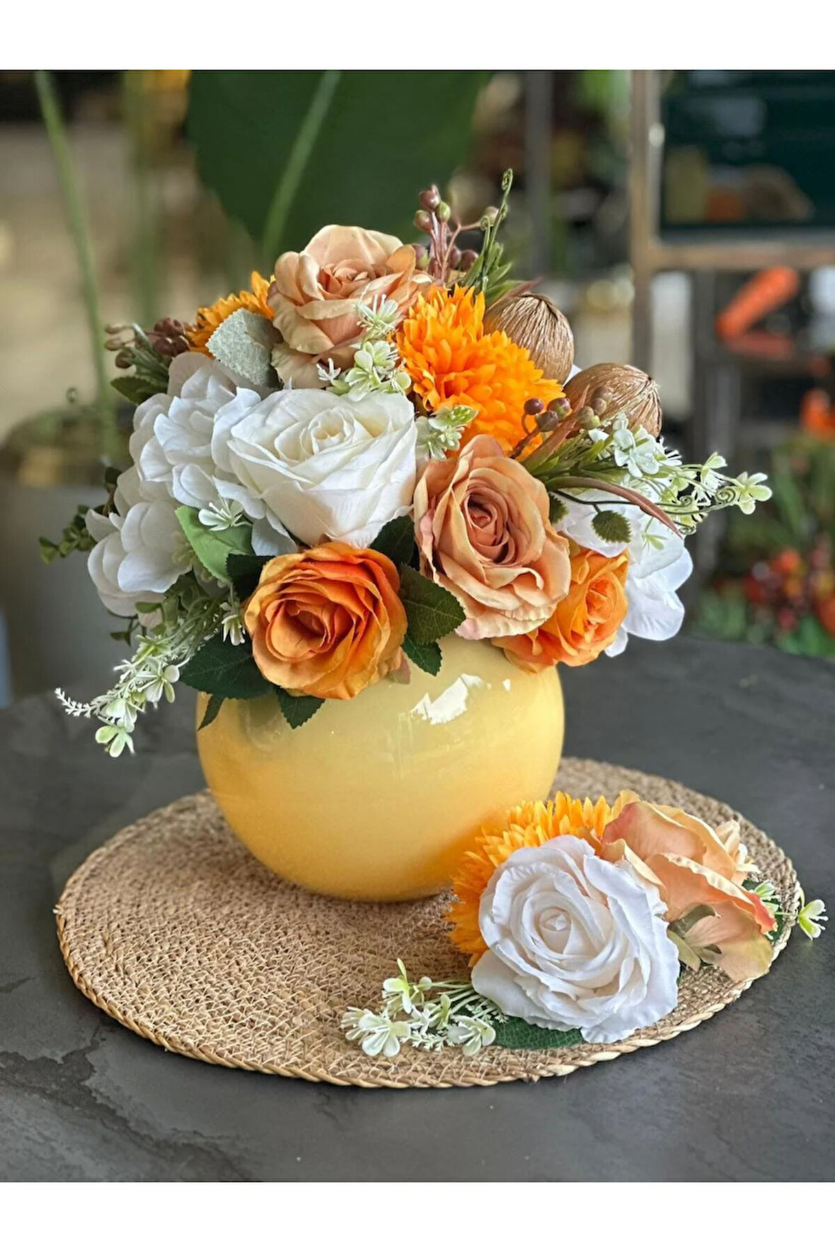 Yapay Çiçekli Cam Vazo ve Supla Set No:1