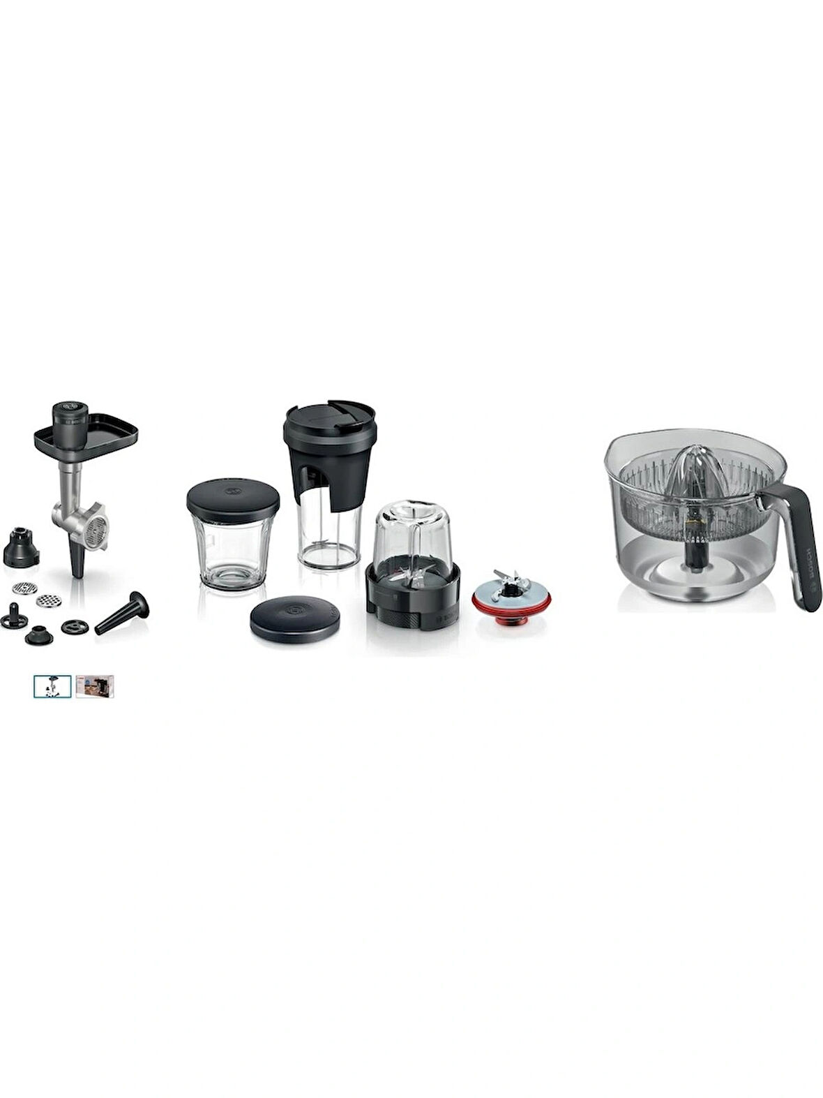 Bosch Mums 6 Serisi Uyumlu Kıyma Çekme ve Genel Doğrayıcı Aparatı-Narenciye Sıkacağı 3lü Set