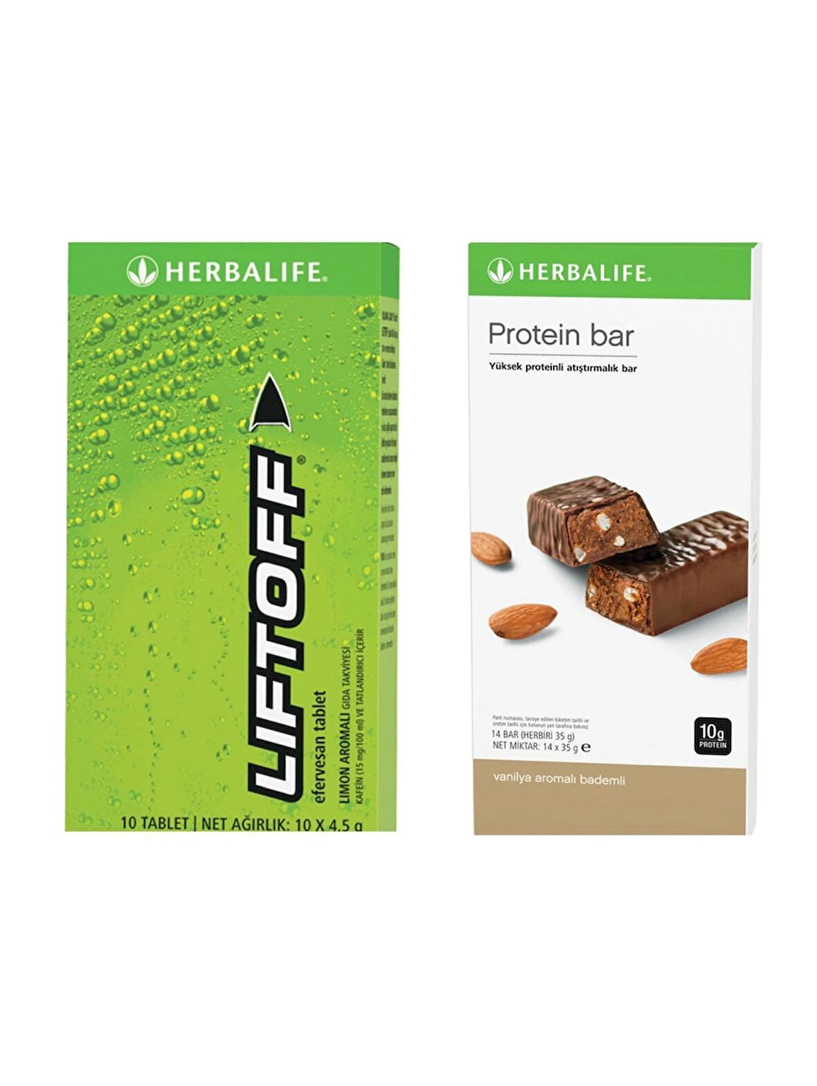 1 er Paket Vanilya Badem aromalı Protein Bar ve Limon aromalı LiftOff® Efervesan İçecek