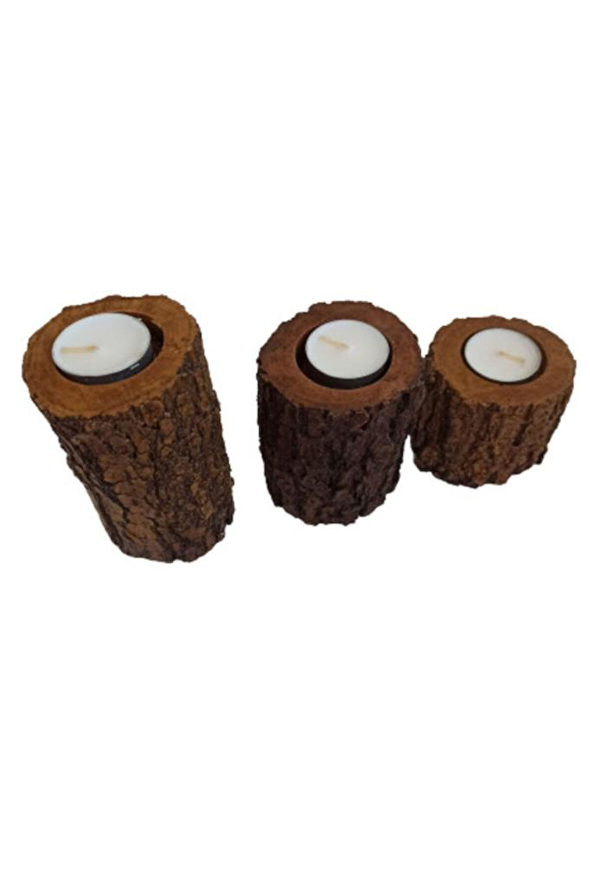 Simstyle Kütük Görünümlü 3 Lü Set Mumluk