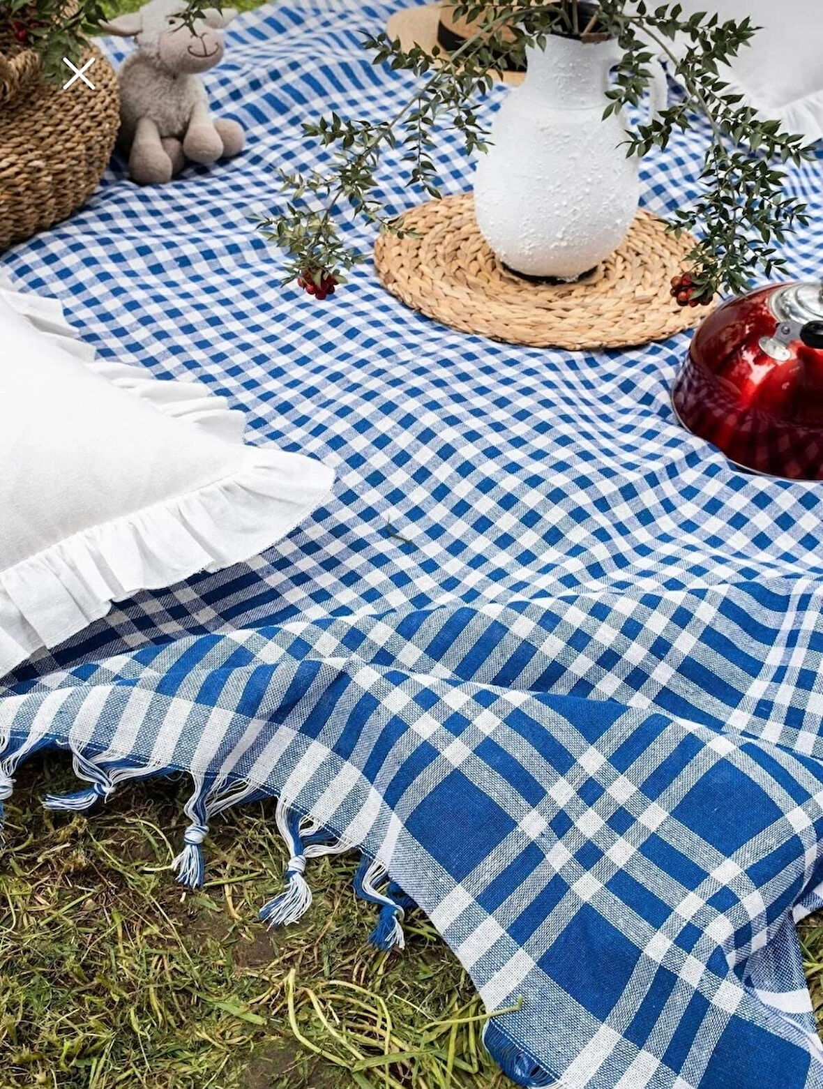 Çok Amaçlı Sofra Bezi & Piknik Örtüsü & Masa Örtüsü Ekose Pötikare Desenli