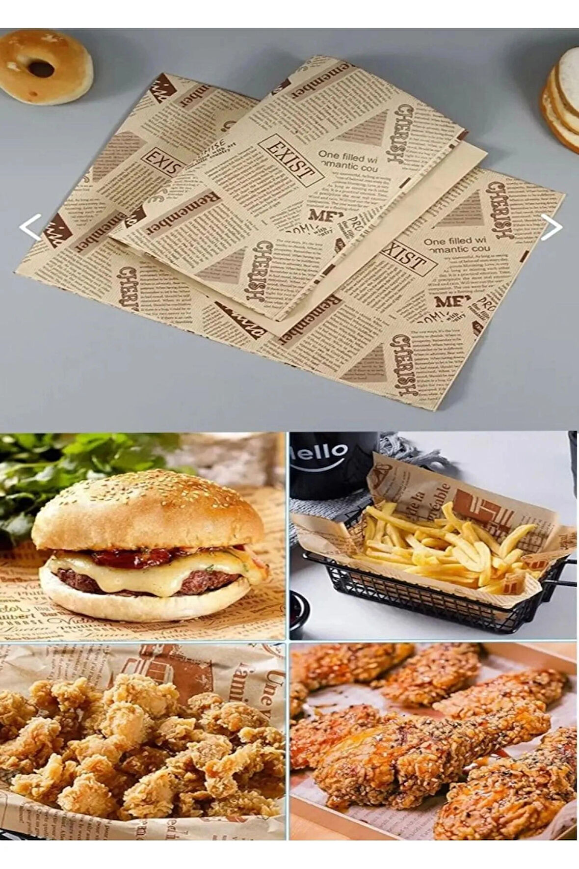 Kendinden Desenli Yağlı Kağıt | 50 Adet Vintage Gazete Desen Sunum Kağıdı | Karışık Desen