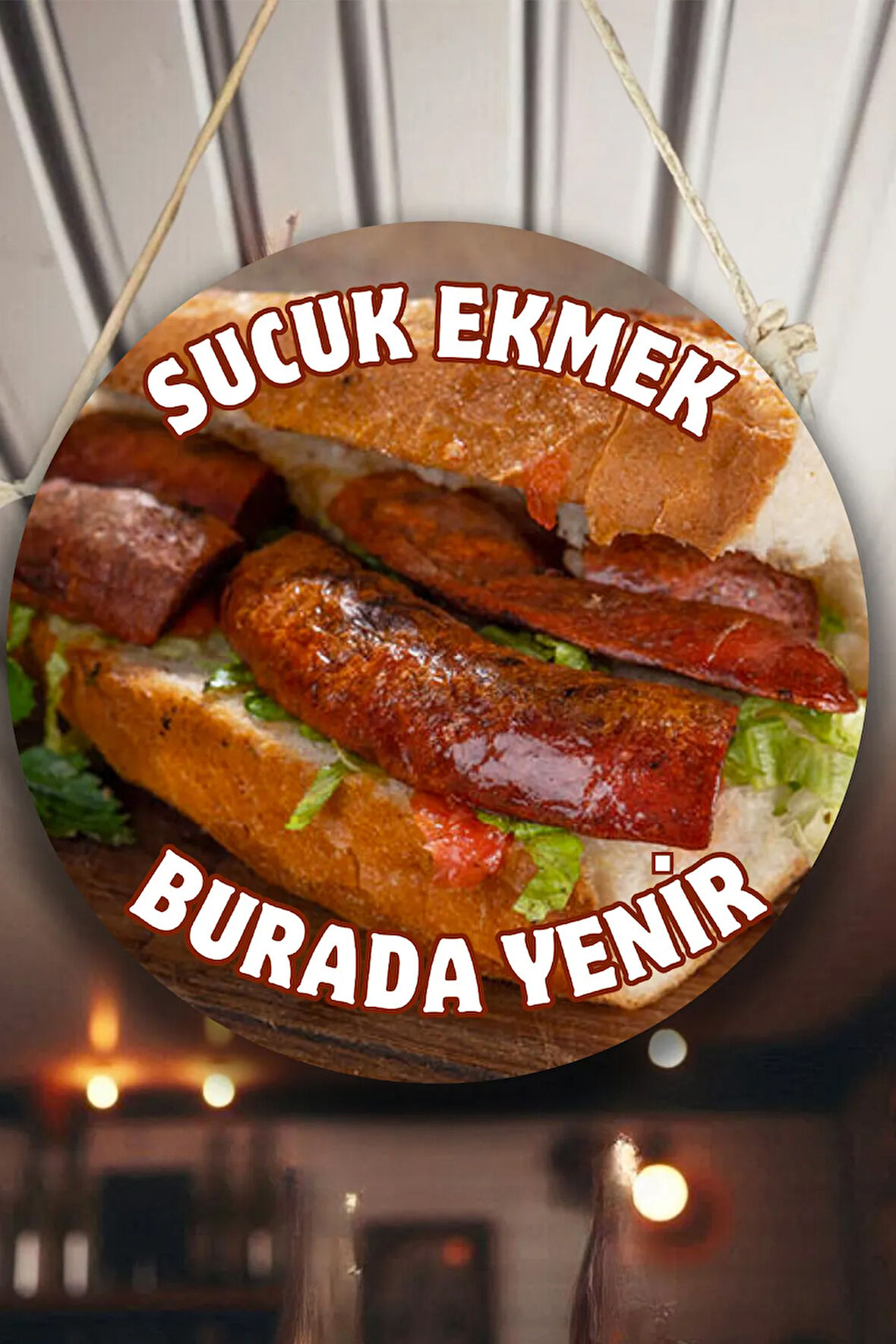 Sucuk Ekmek Salonu Çift Taraflı Karşılama Tabelası, Ekmek Arası Sucuk Dükkanı Kapı Duvar Tablo Pano