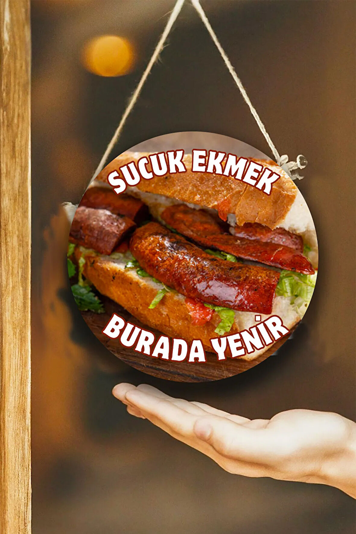 Sucuk Ekmek Salonu Tek Taraflı Karşılama Tabelası, Ekmek Arası Sucuk Dükkanı Kapı Duvar Tablo Pano