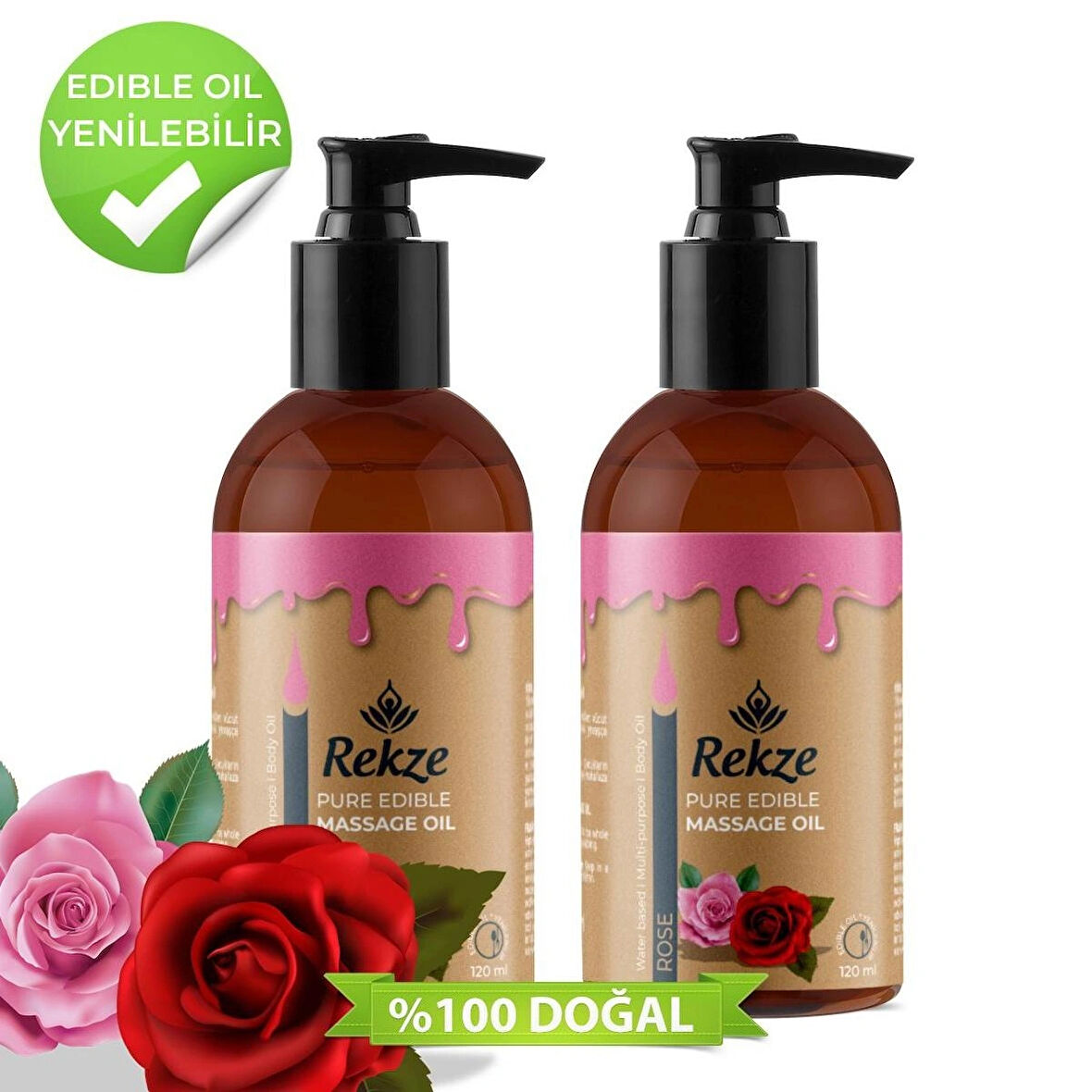 Rekze 2 Adet Gül Aromalı Nemlendirici Kokulu Erotik Vucut Masaj Yagı 120 ml