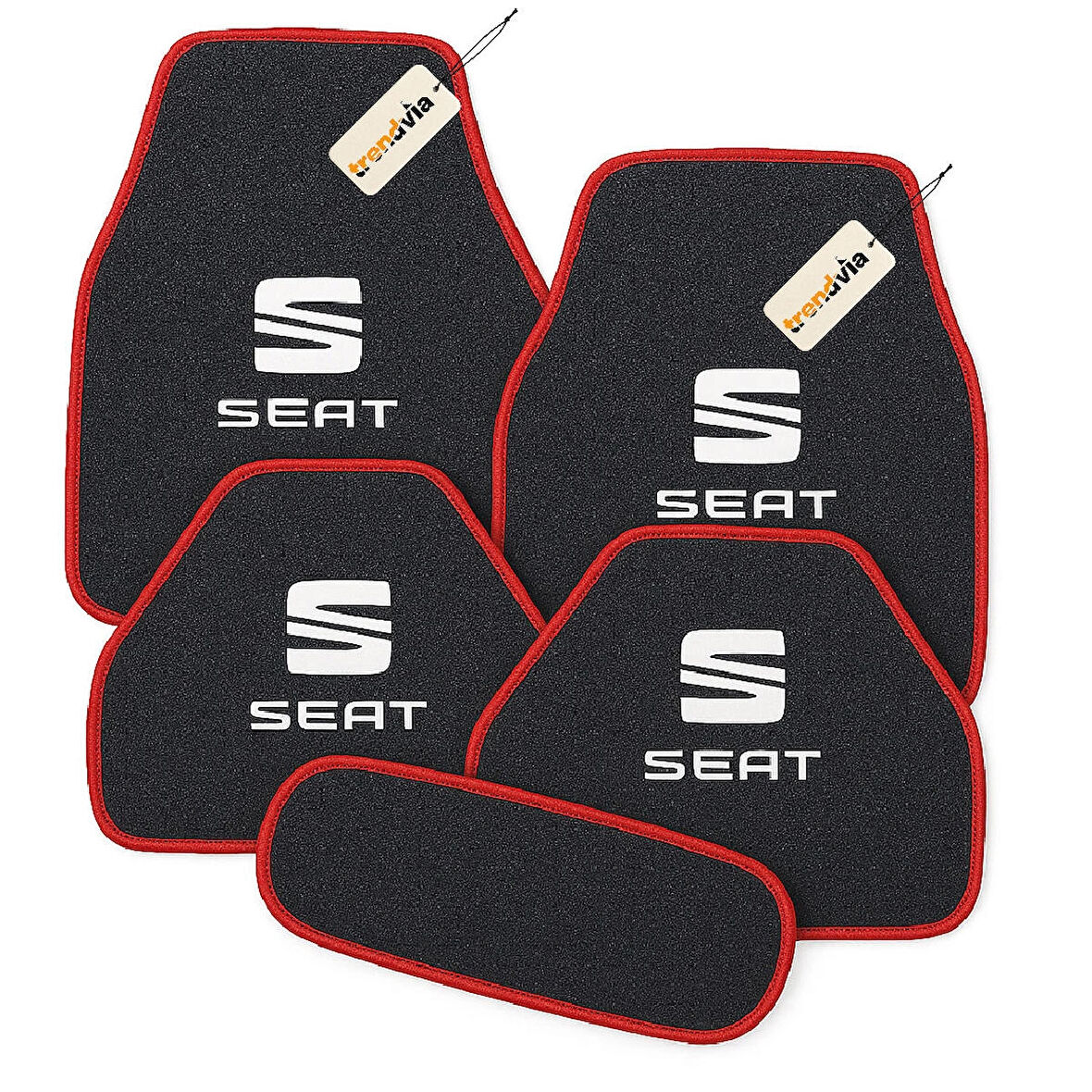 Antrasit Kırmızı Renk SEAT Logolu Halı Oto Paspas Seti 5 Parça – Dayanıklı Malzeme, Su Geçirmez, Kaymaz Taban, Tüm Mevsimlere Uygun