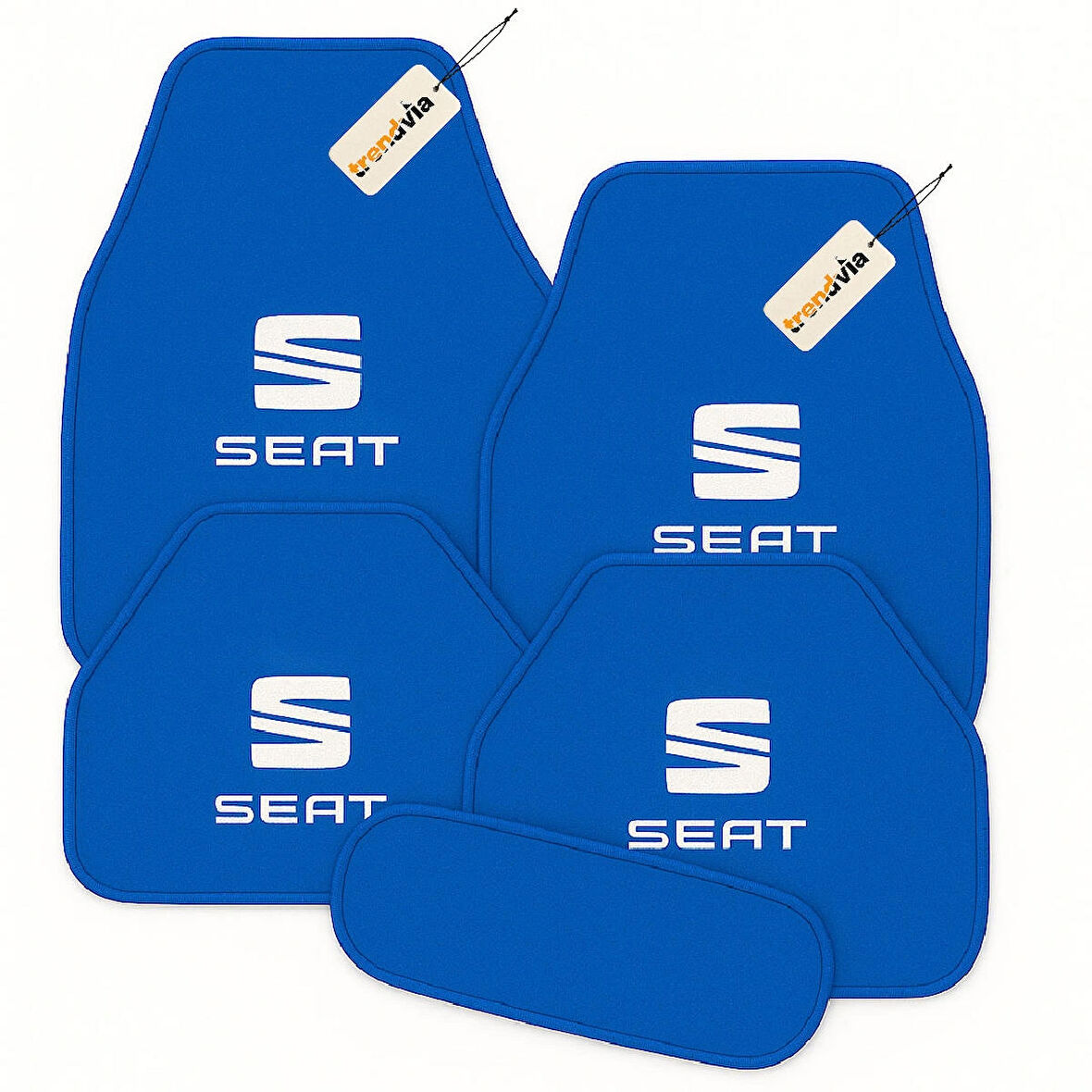 Mavi Renk SEAT Logolu Halı Oto Paspas Seti 5 Parça – Dayanıklı Malzeme, Su Geçirmez, Kaymaz Taban, Tüm Mevsimlere Uygun
