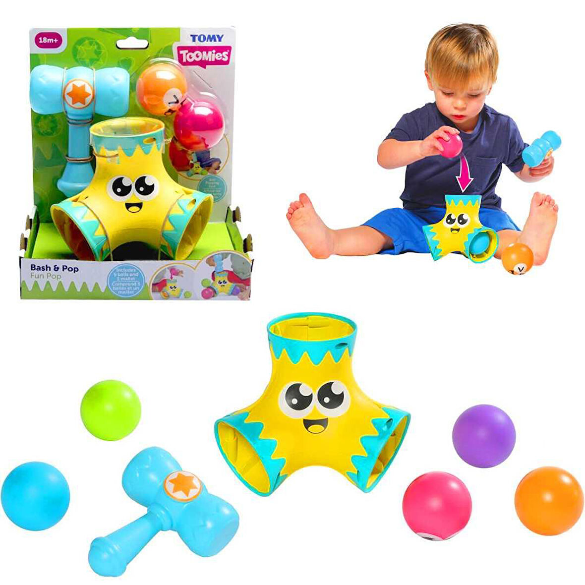 TOMY TOOMİES 73668 TAK TAK FIRLAT TOPLAR BASH POP 18M+