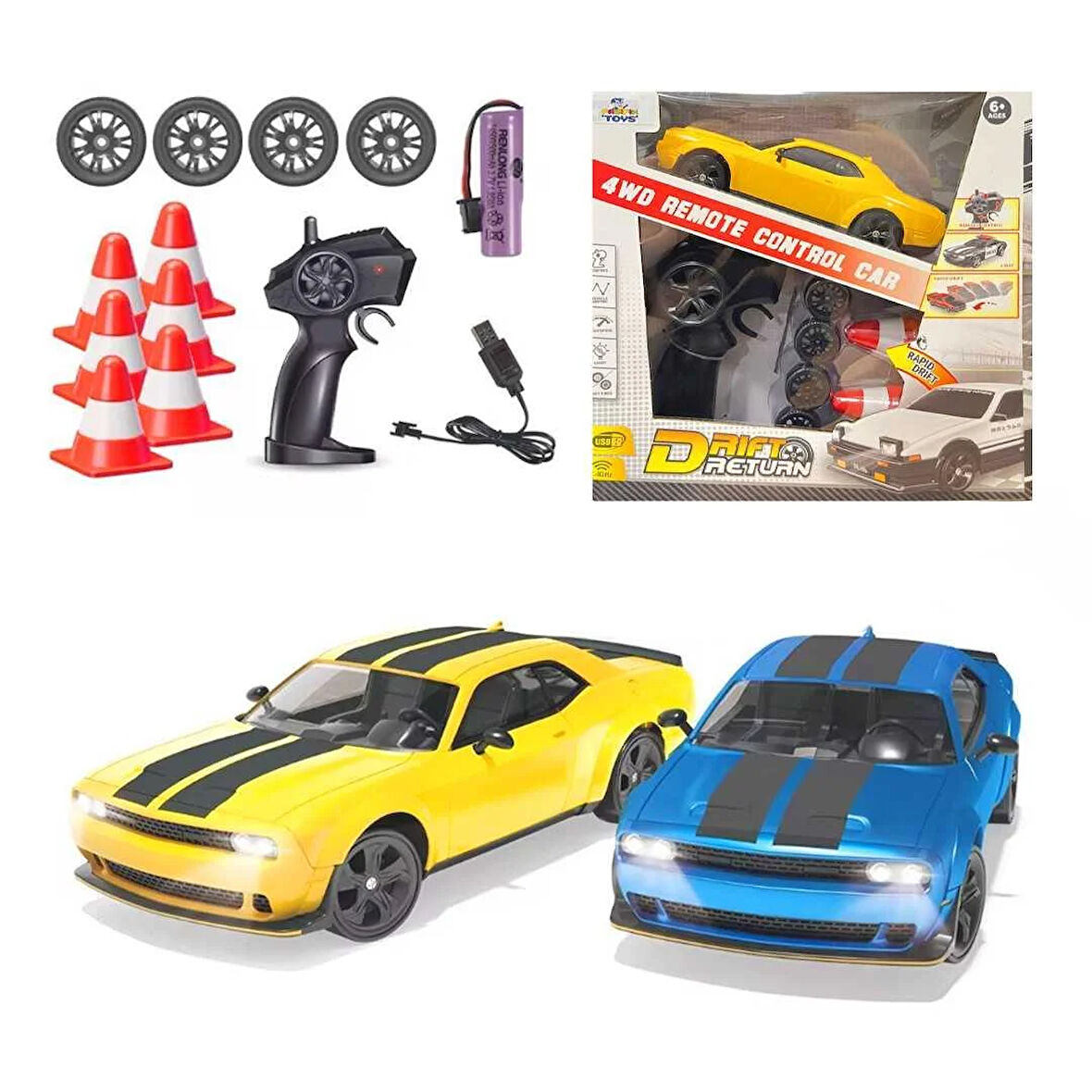 PASİFİK KUMANDALI DODGE CHALLENGER DRİFT ARABA 93217 4WD R/C 2.4GHZ USB IŞIKLI 6+