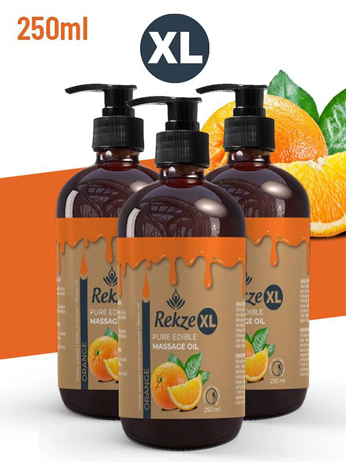 Rekze 3 Adet Portakal Aromalı Büyük Boy Erotik Afrodizyak Vücut Aromaterapi Masaj Yağı 250 Ml