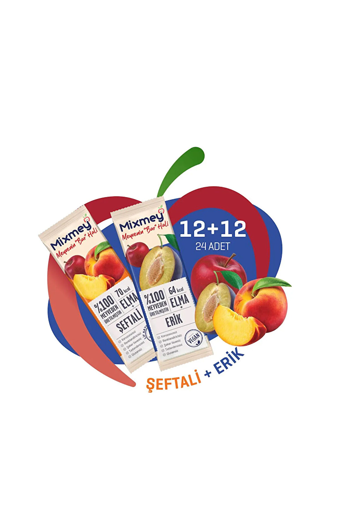 Şeftali + Erik Karma Meyve Bar | Vegan, Doğal ve Glutensiz Sağlıklı Atıştırmalık 20g x 24 Adet
