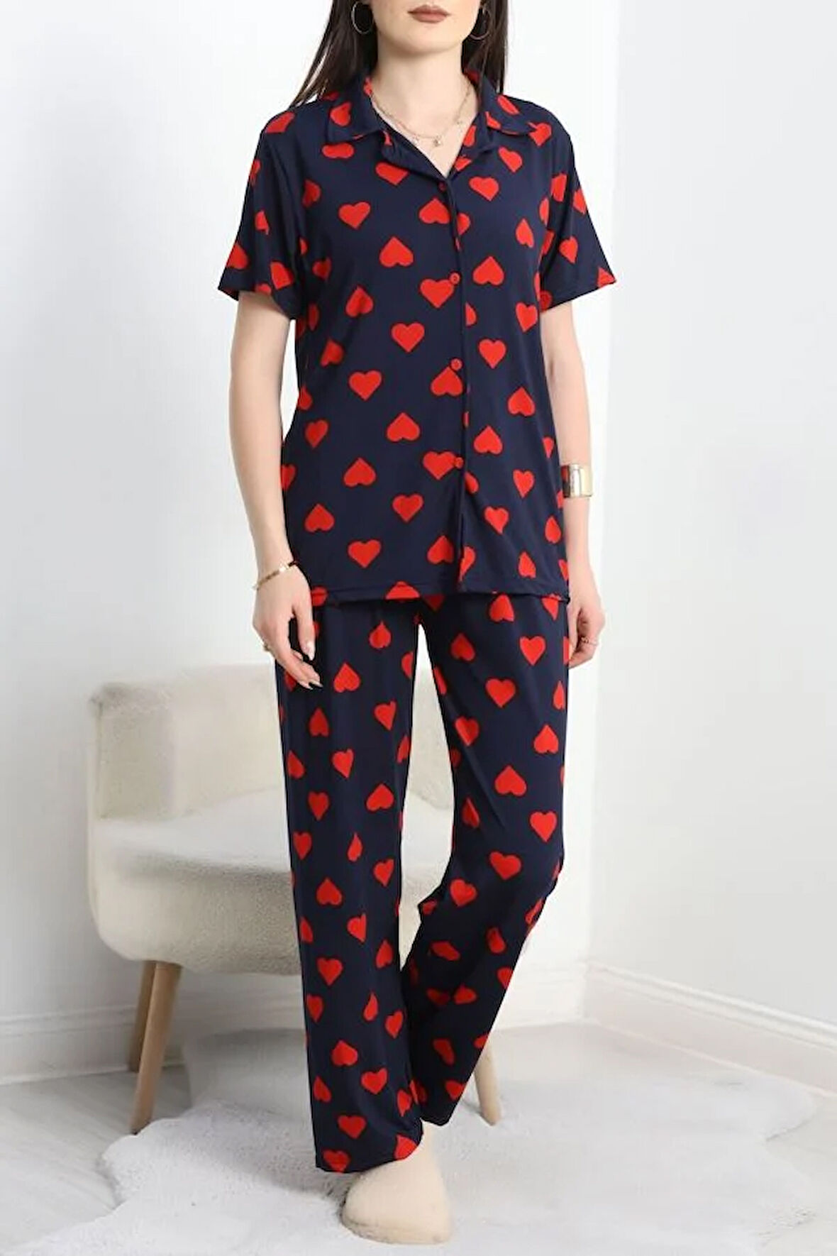 SeKa Milan Kumaş Düğmeli Pijama Takımı Lacikalp - 750.1287.