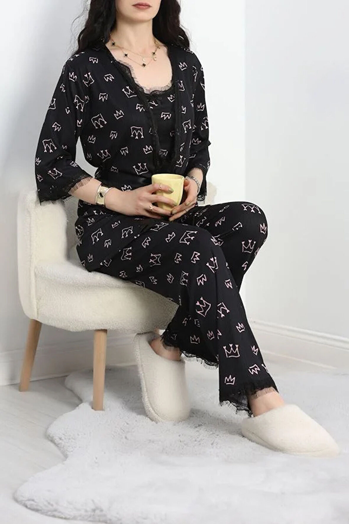 SeKa Pegasus Üçlü Pijama Takımı Siyahpembe - 66666.1287.