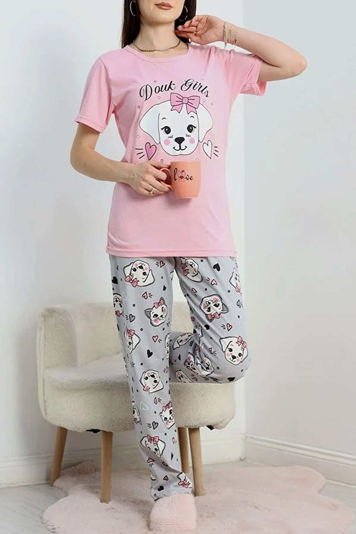 SeKa Süprem Baskılı Pijama Takım Pembegri - 50774.1773.