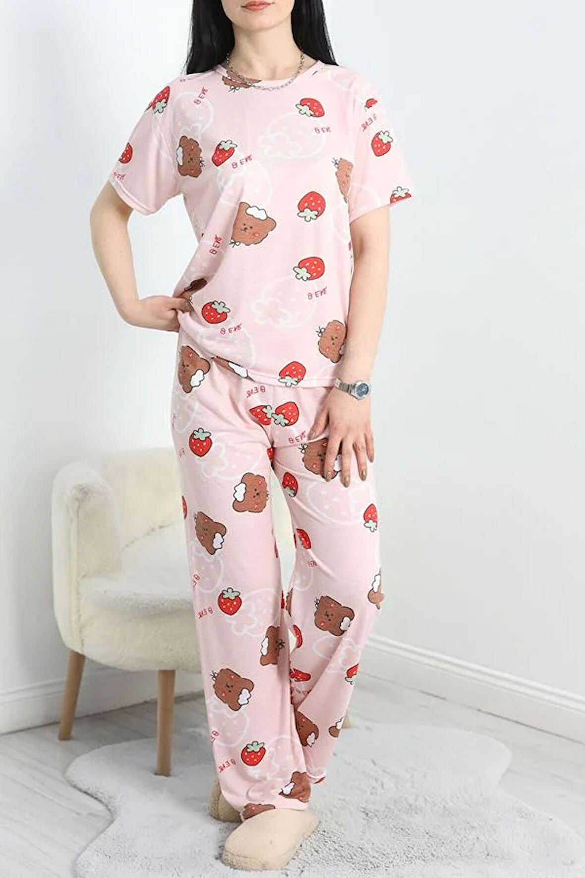 SeKa Alt Üst Aynı Viskon Pijama Takımı Çilekpembe - 485.1287.
