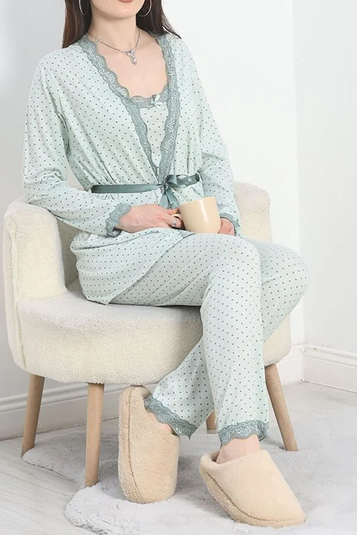 SeKa Viskon 3'Lü Set Pijama Takımı Mint - 70099.1050.