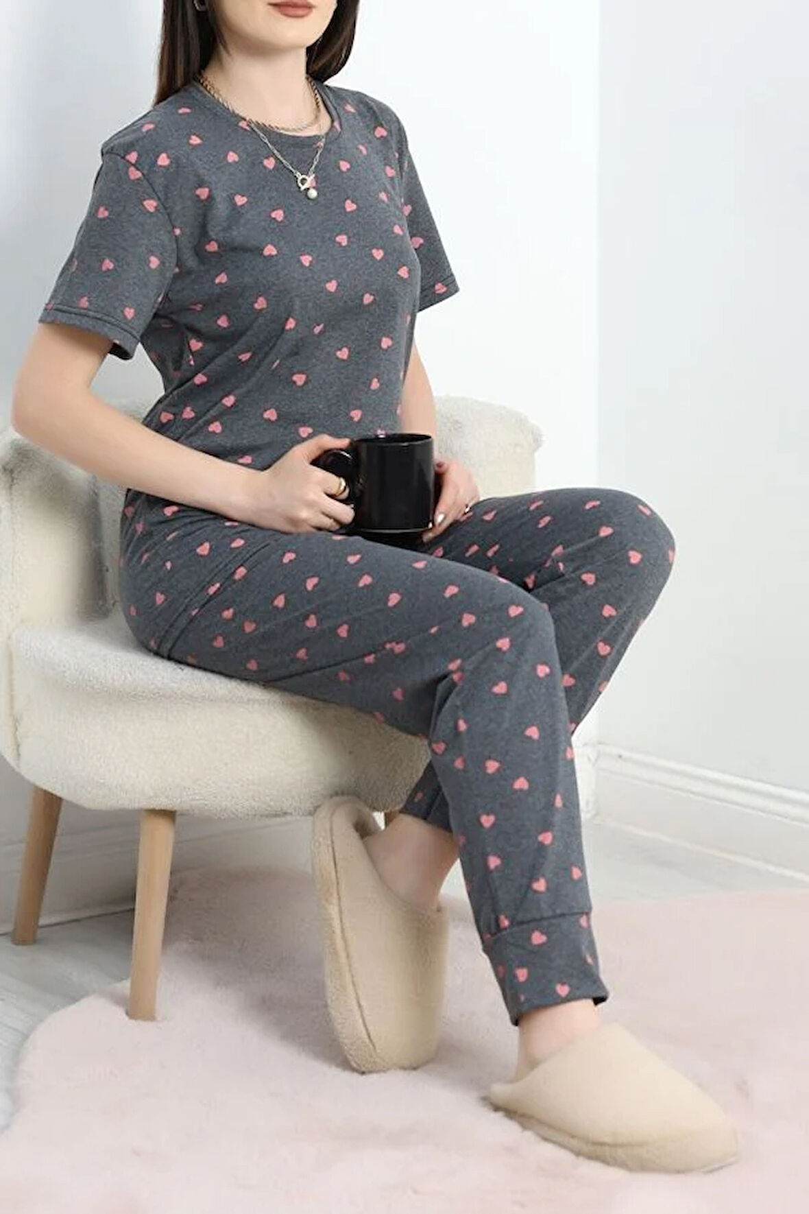 SeKa Manşetli Süprem Alt Üst Aynı Pijama Takımı Fümepembe - 50673.1961.