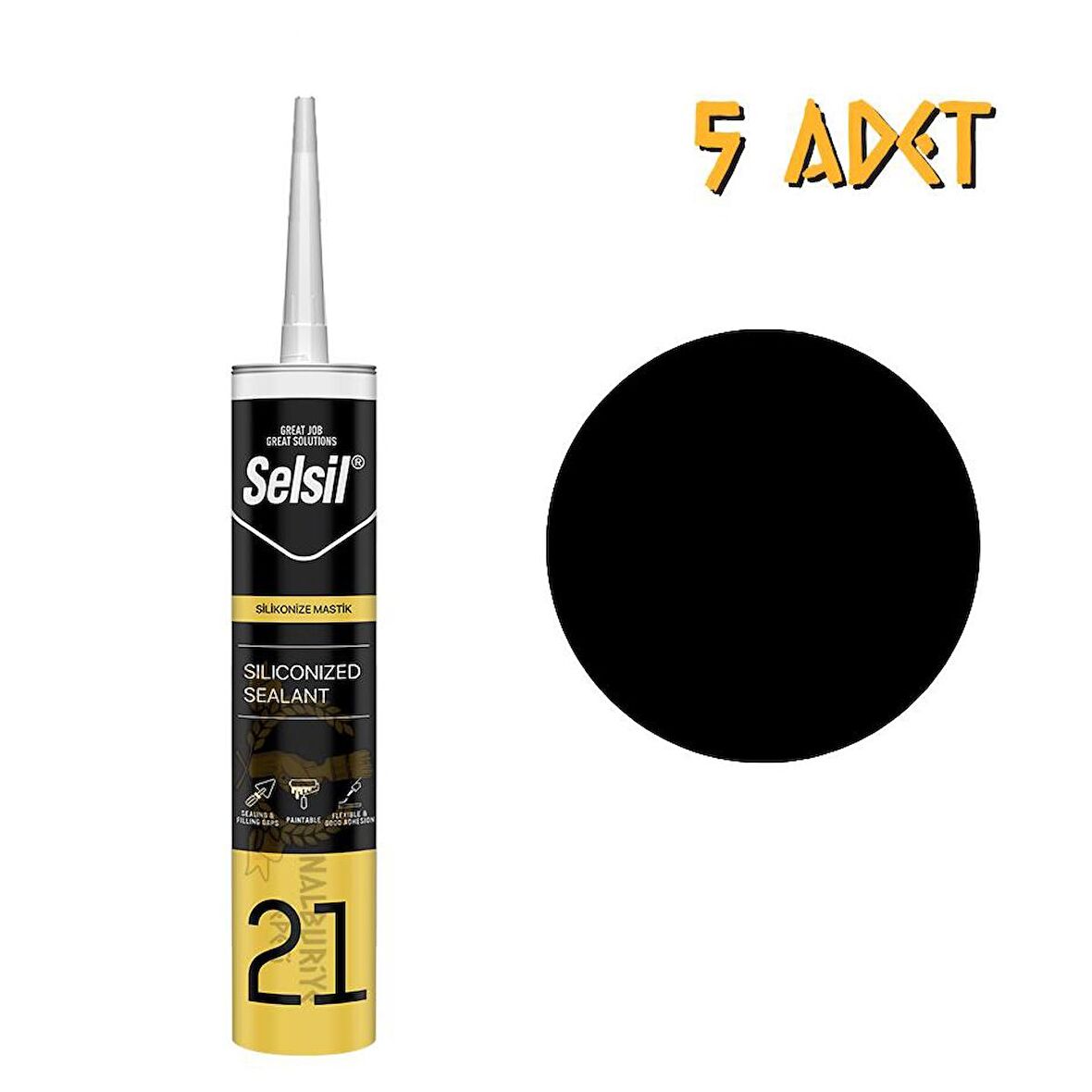 Selsil Silikonize Mastik SİYAH 500 gr. - 5 Adet