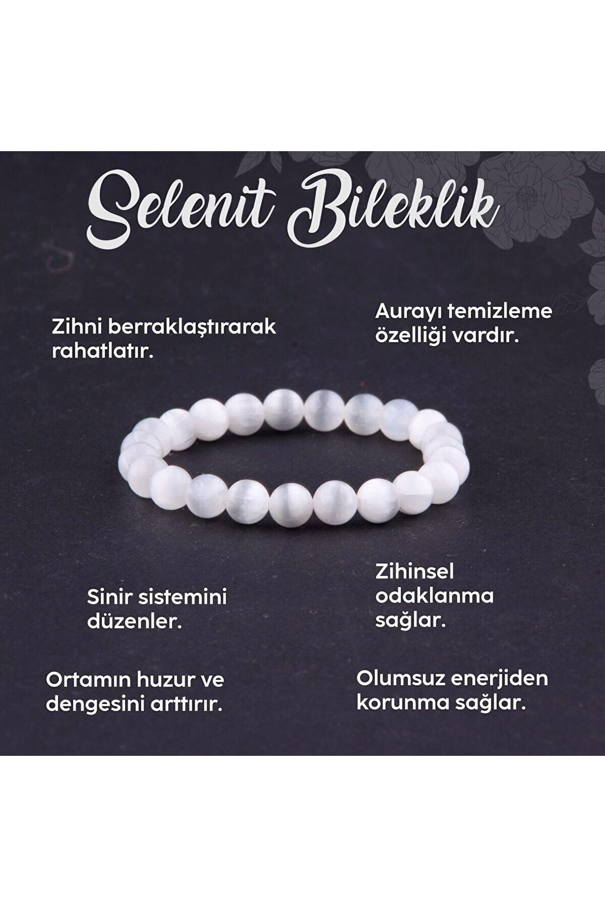 Sertifikalı Selenit Doğal Taş Bileklik 8 Mm - B804