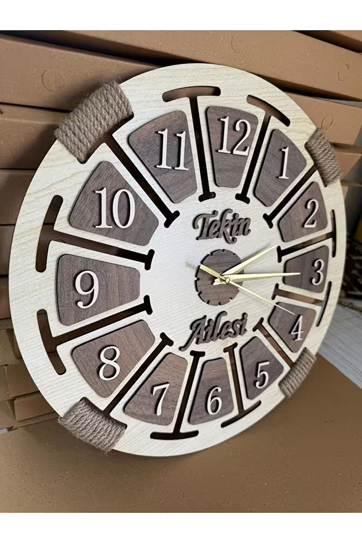 Kişiye Özel isimli Ahşap Dekoratif Halatlı Duvar Saati
