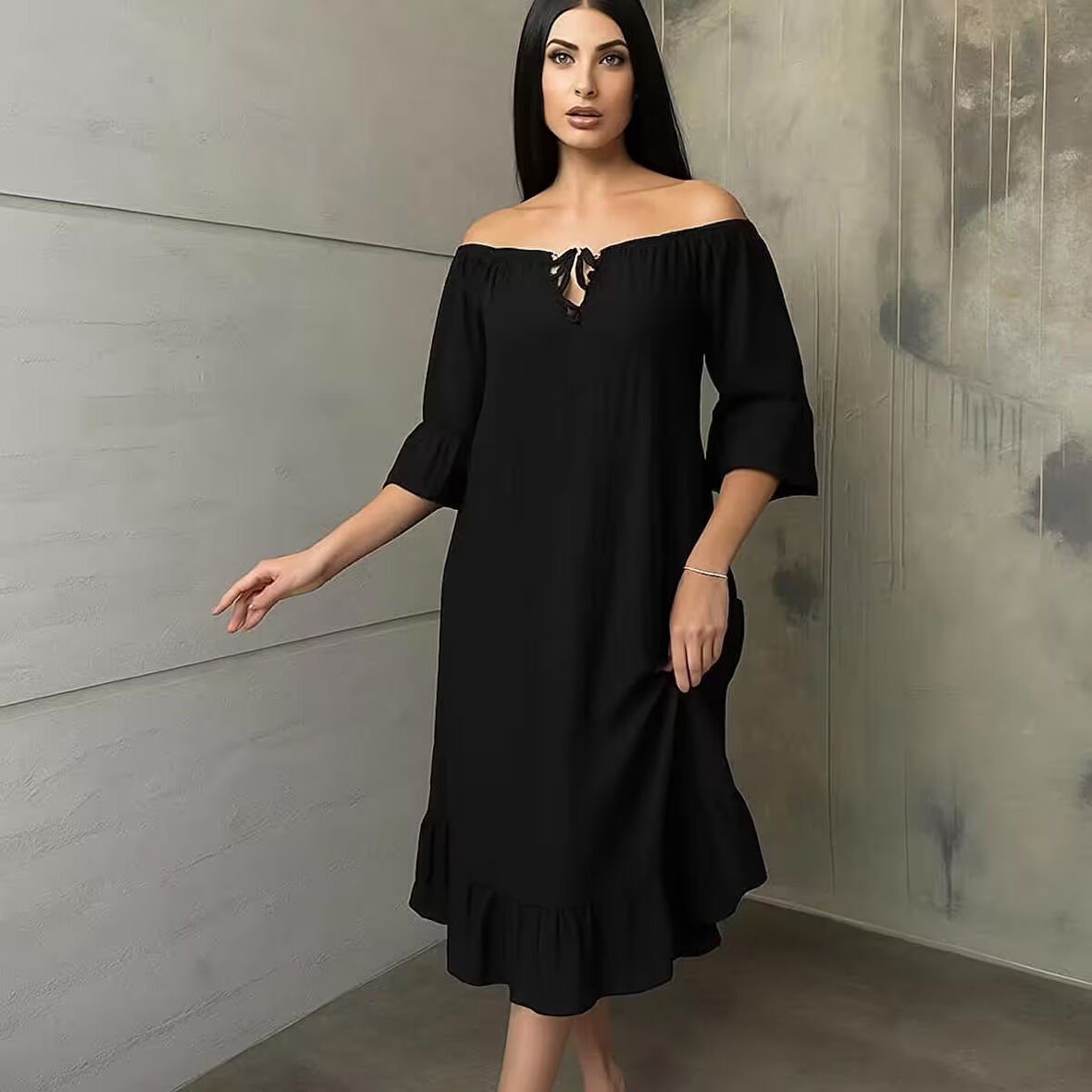 Kadın Yazlık Her Bedene Uyumlu Madonna Yaka Senora Elbise (46 BEDENE KADAR UYUMLUDUR)