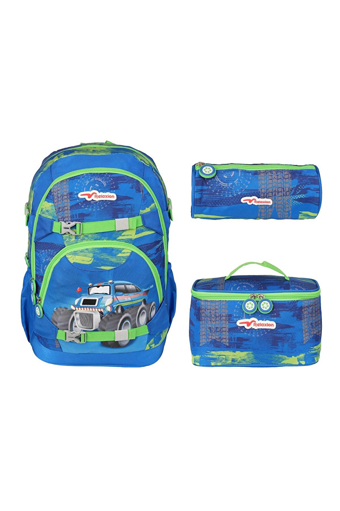 Relaxion Çok Cepli Geniş Hacimli Kalın Tabanlıklı Sırt Çantası Beslenme Çantası Kalemlik 3 lü Set