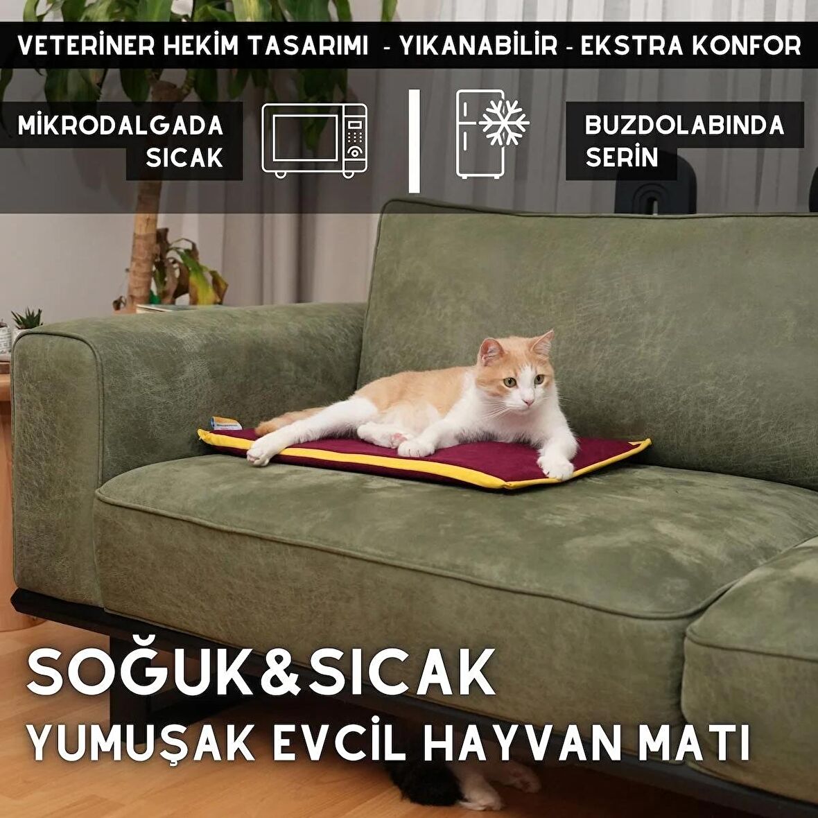 pawdaz Serin (60X40CM) - 4 Mevsim Kedi/ Köpek Matı, Sıcak Veya Soğuk Kullanılabilen Minder Yatak (bordo)