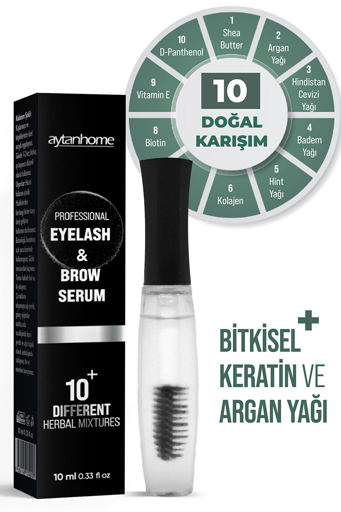 Bitkisel Kaş Kirpik Bakım Serumu (10 doğal karışım) Keratin ve Argan yağlı 10ml