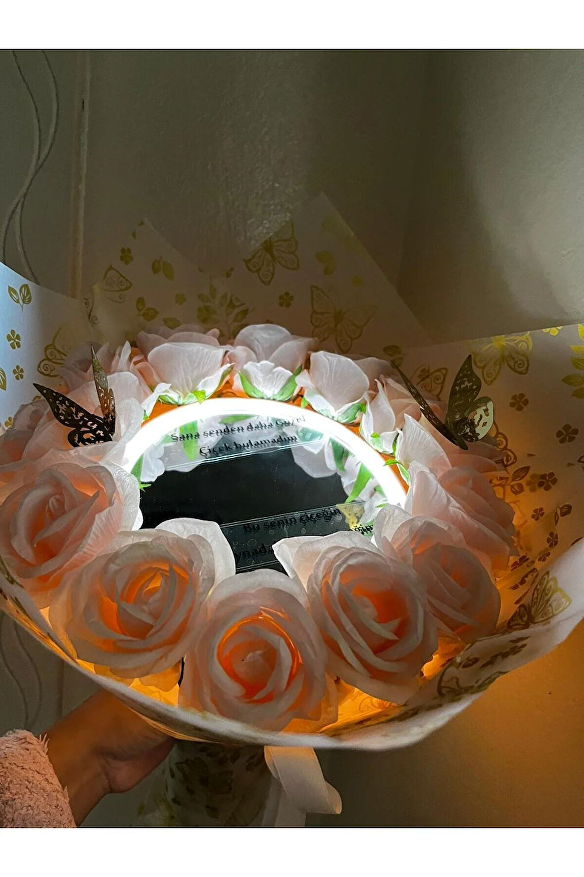 pembe güllü ayna buketi