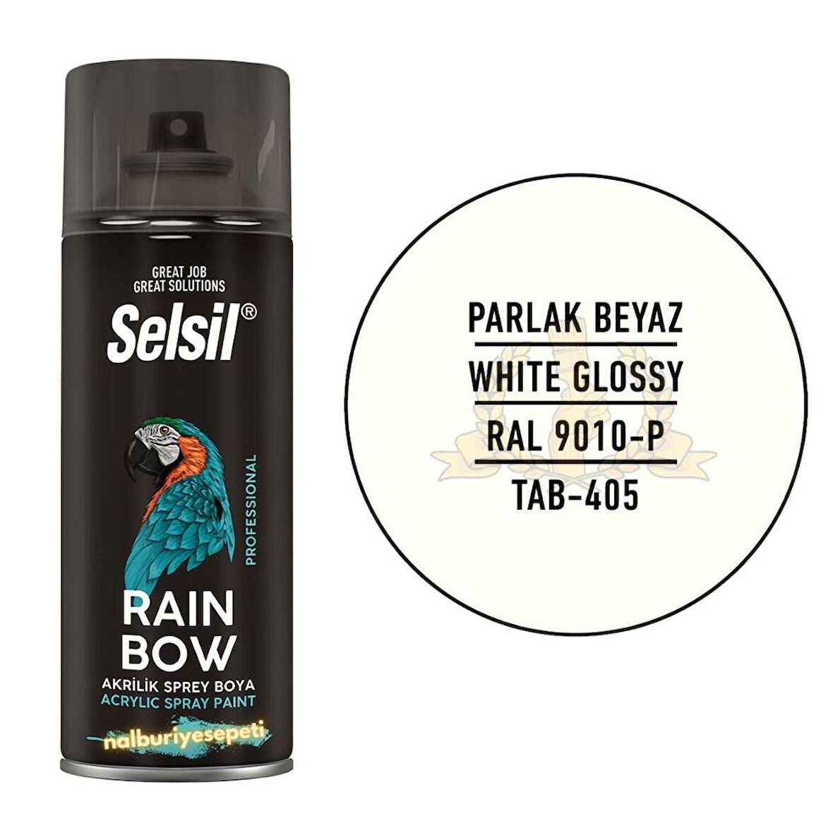 Selsil Rainbow Akrilik Sprey Boya PARLAK BEYAZ 400 ml. - RAL9010