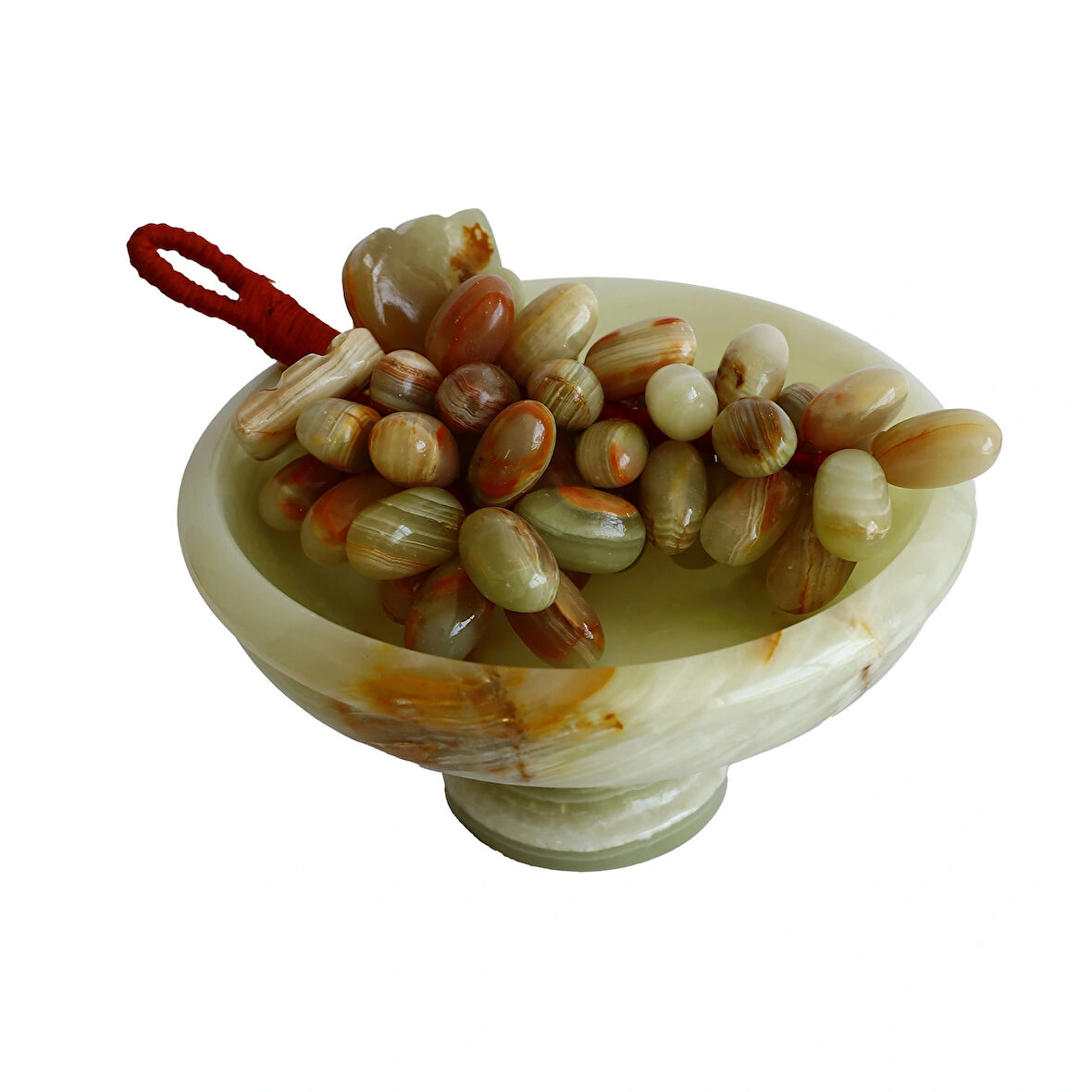 Oniks Doğal Taş Üzüm Seti 6’’ Ayaklı Çanak ile 50 Taneli Üzüm. El Yapımı, Feng Shui Dekor