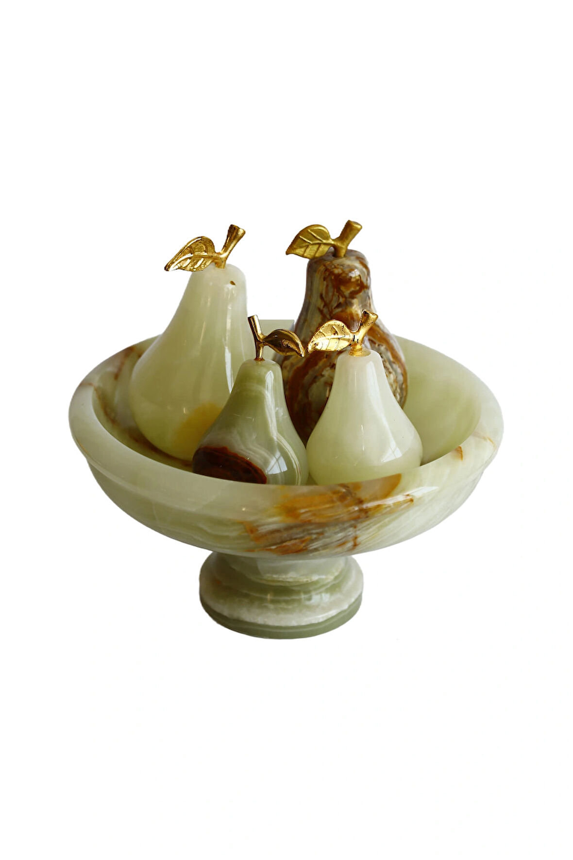 El Yapımı Doğal Oniks Taş Armut Seti ve 6 İnç Çanak - Dekoratif Sofra ve Ev Aksesuarı, Bereket Sembolü