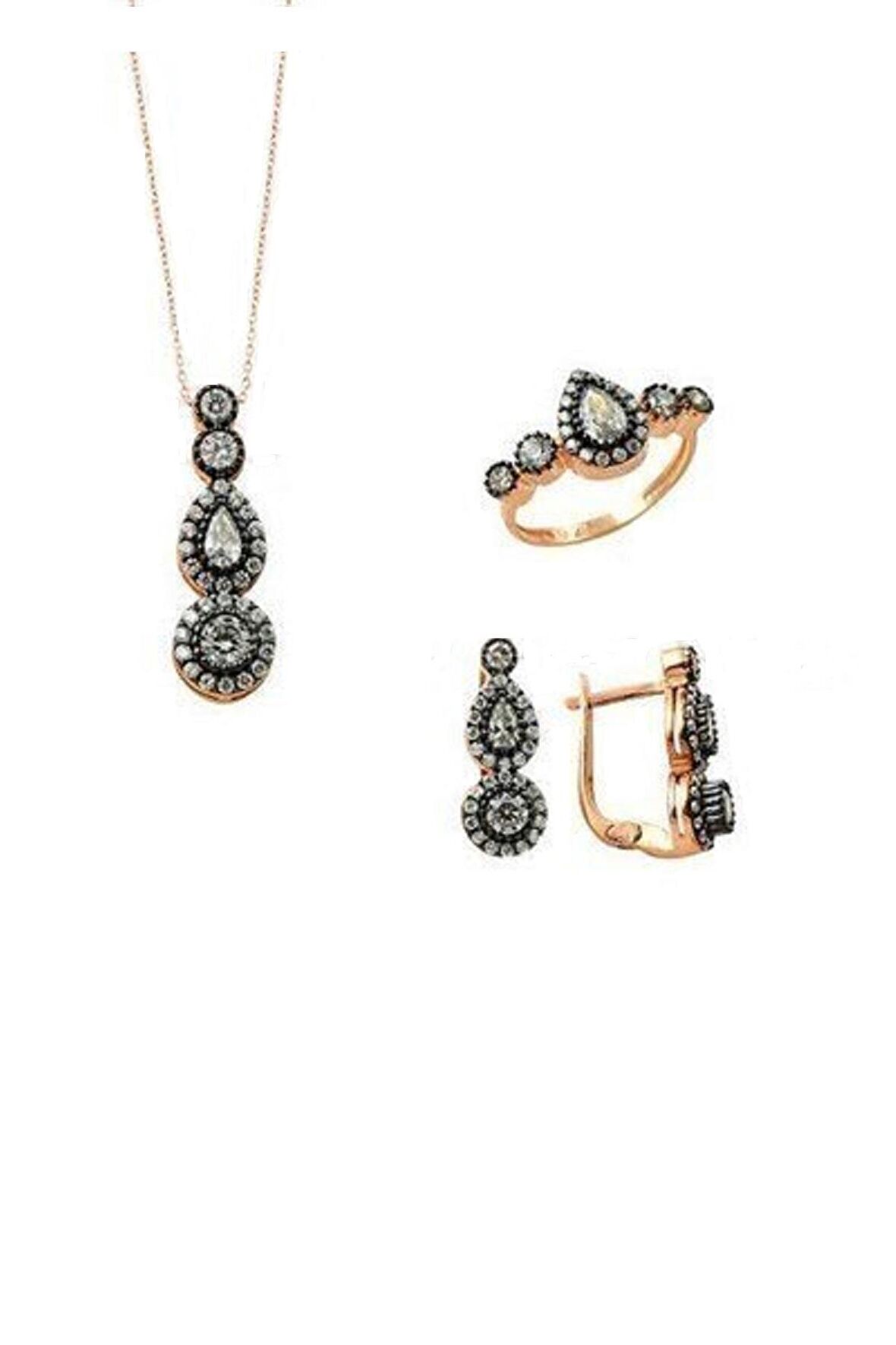 rose elmas montürlü tria damla modeli üçlü set