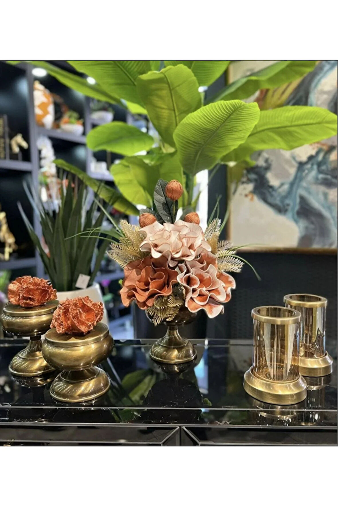 Yapay Çiçekli 5 Parça Set Antik