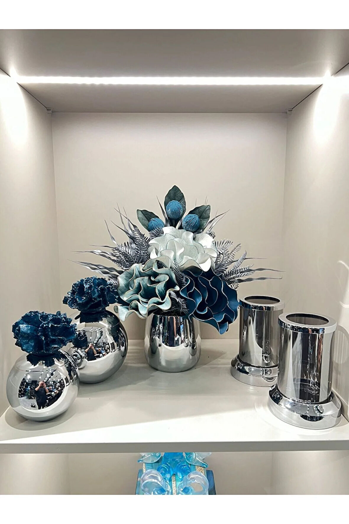 Yapay Çiçekli 5 Parça Set Gümüş No:10