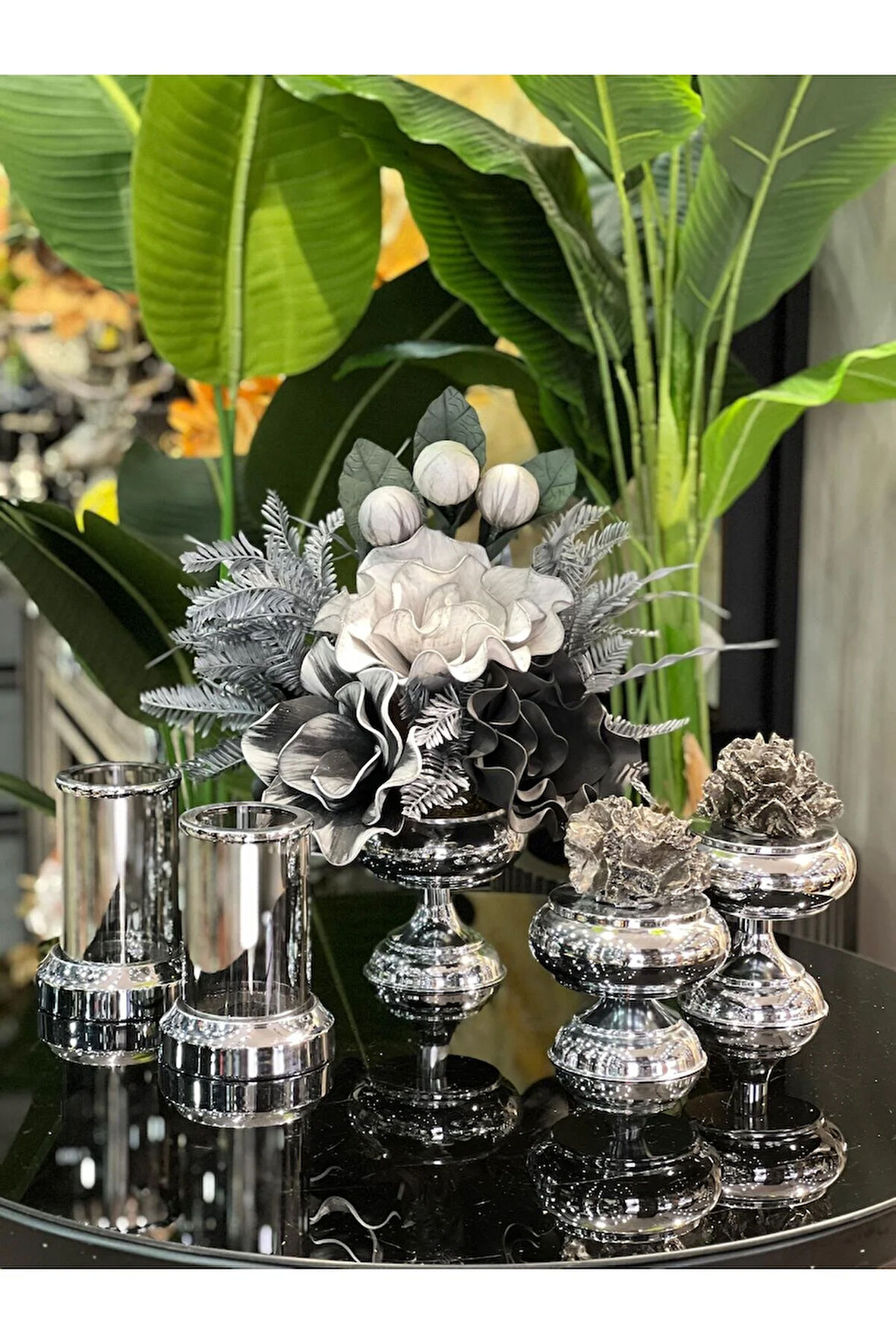 Yapay Çiçekli 5 Parça Set Gümüş No:16