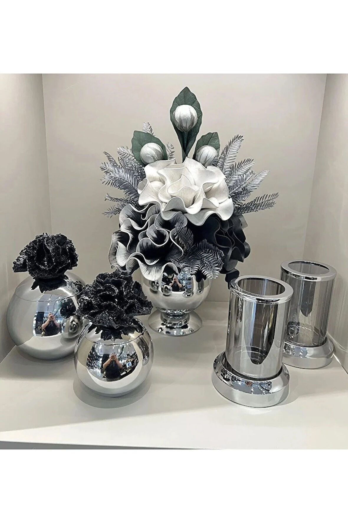 Yapay Çiçekli 5 Parça Set Gümüş No:3