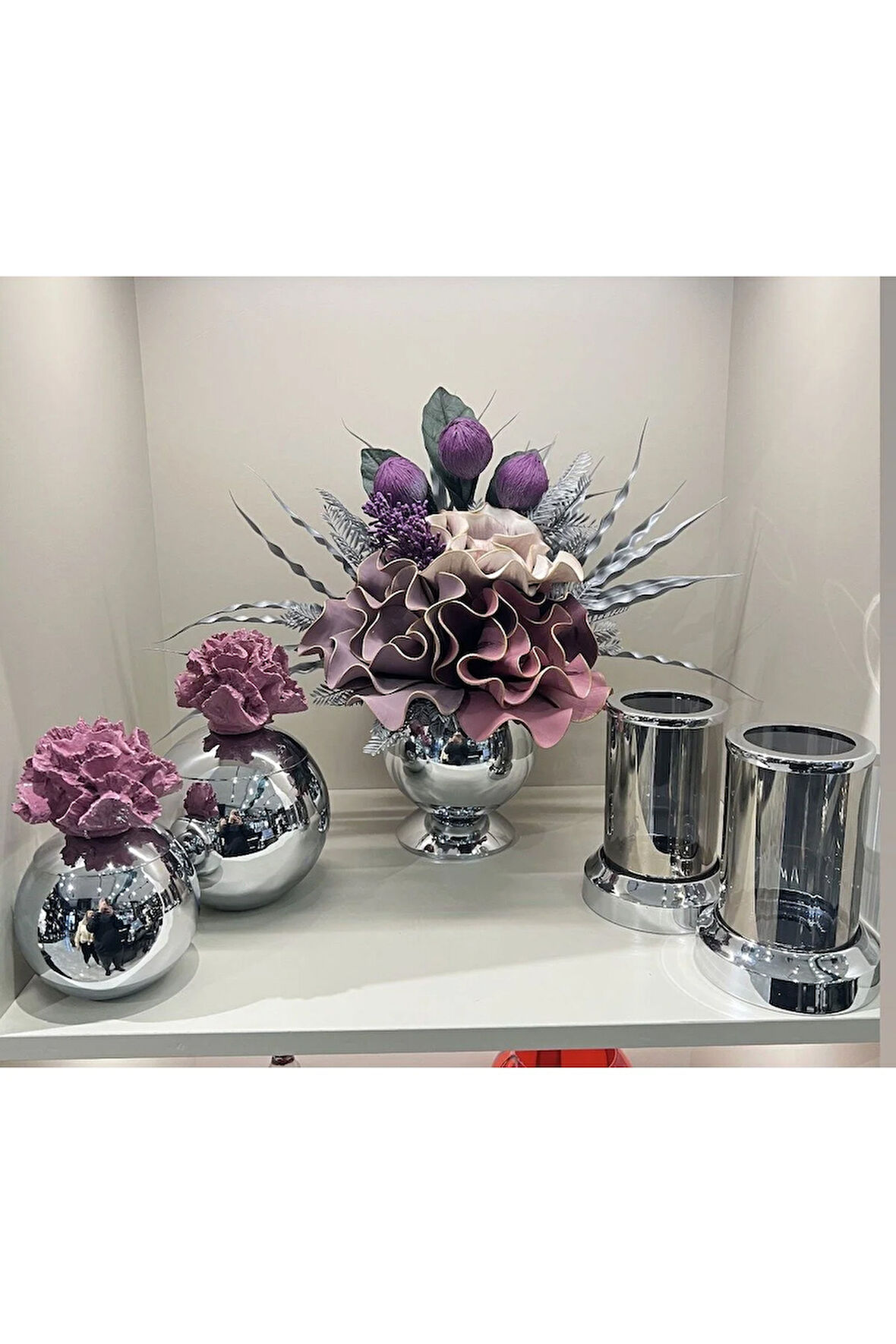 Yapay Çiçekli 5 Parça Set Gümüş No:4