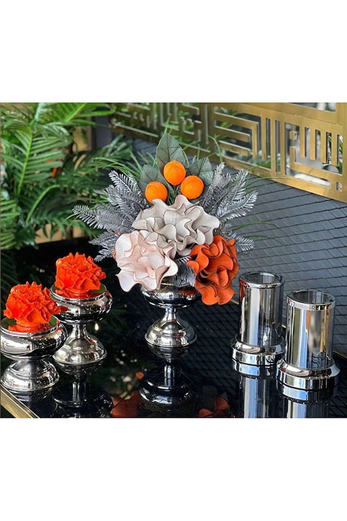 Yapay Çiçekli 5 Parça Set Gümüş No:5