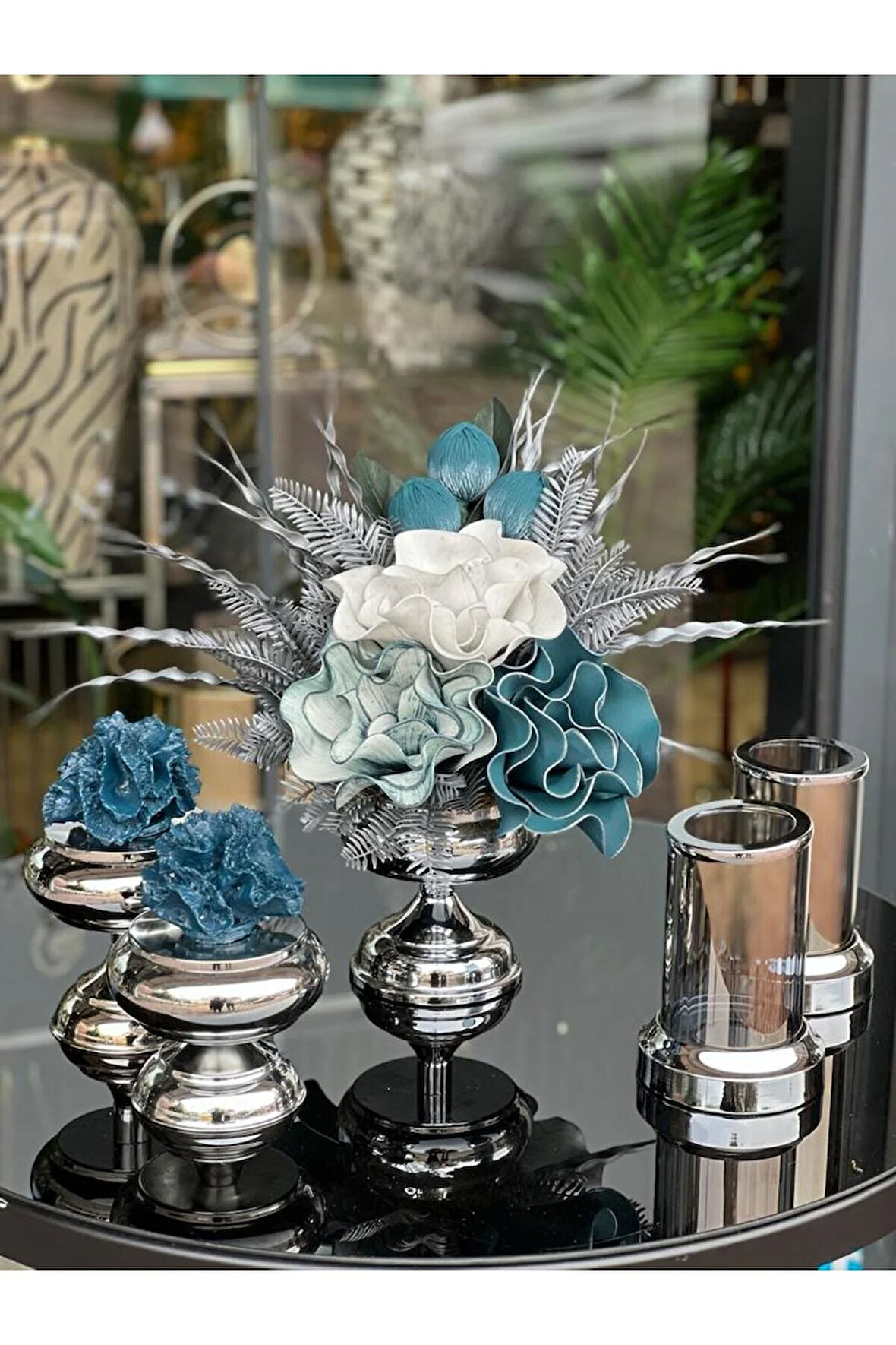 Yapay Çiçekli 5 Parça Set Gümüş No:6