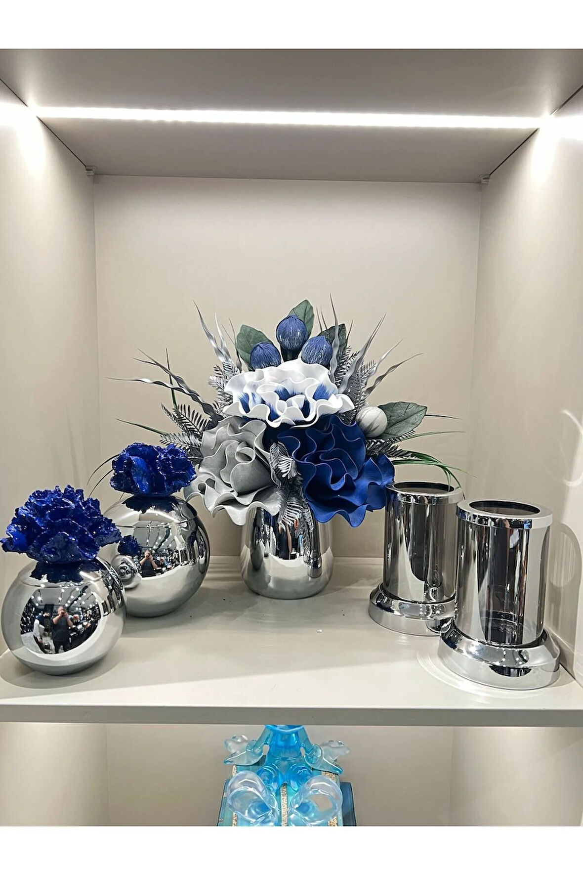 Yapay Çiçekli 5 Parça Set Gümüş No:8