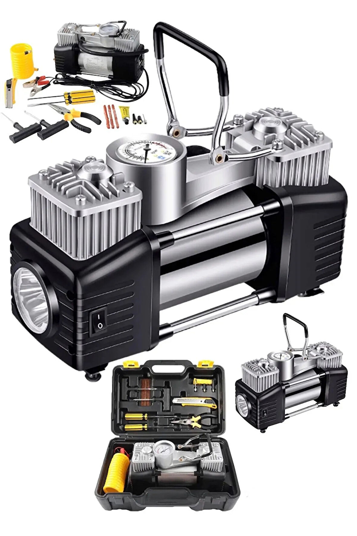 Profesyonel 730P Çift Pistonlu 12 V 150 Psi Dakikada 95 Lt Araç Araba Lastik Bot Şişirme Kompresörü