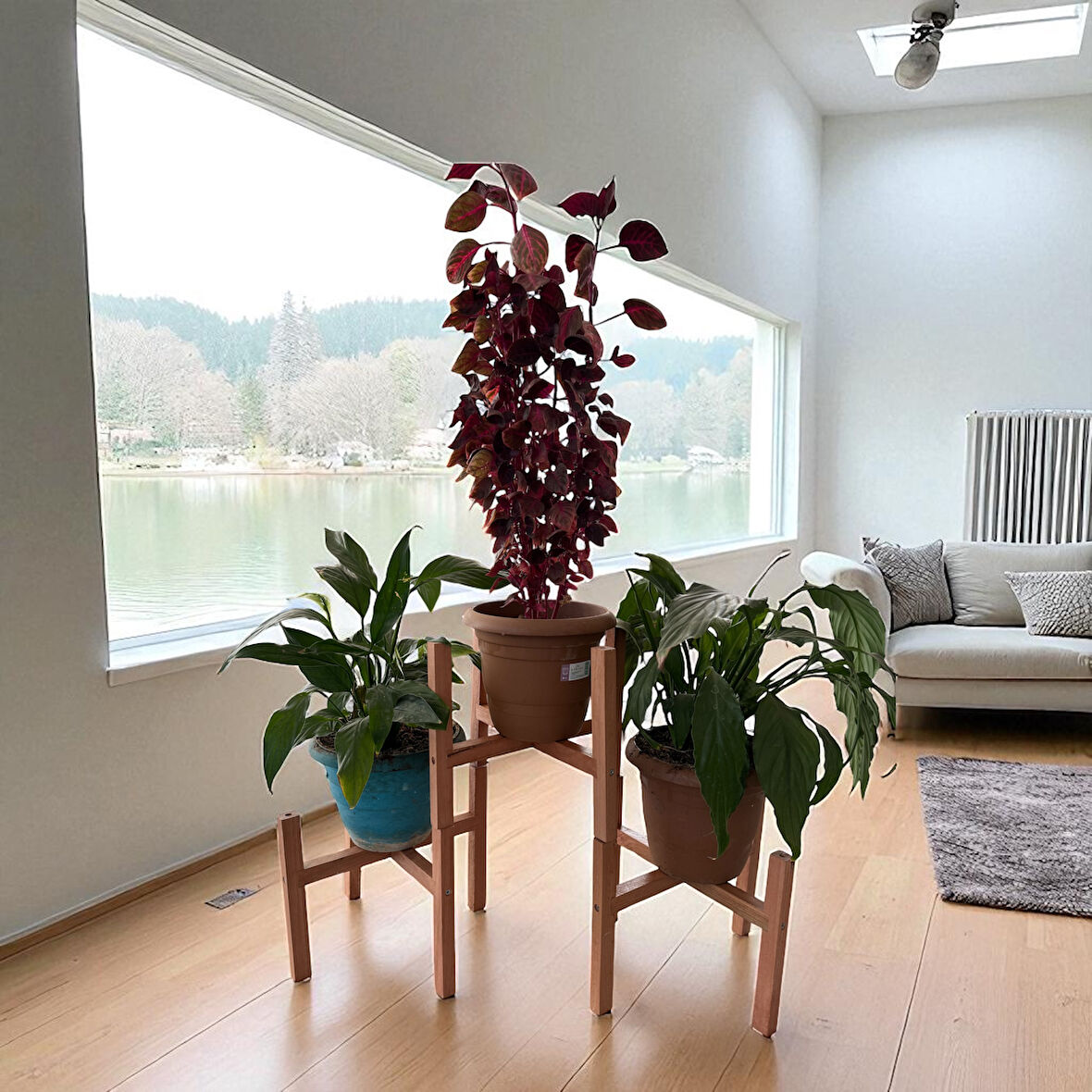 MoxoCreative Üçlü Ahşap Saksı Standı Çiçek Saksı Altlığı 3 Adet Raf Çiçeklik Stand