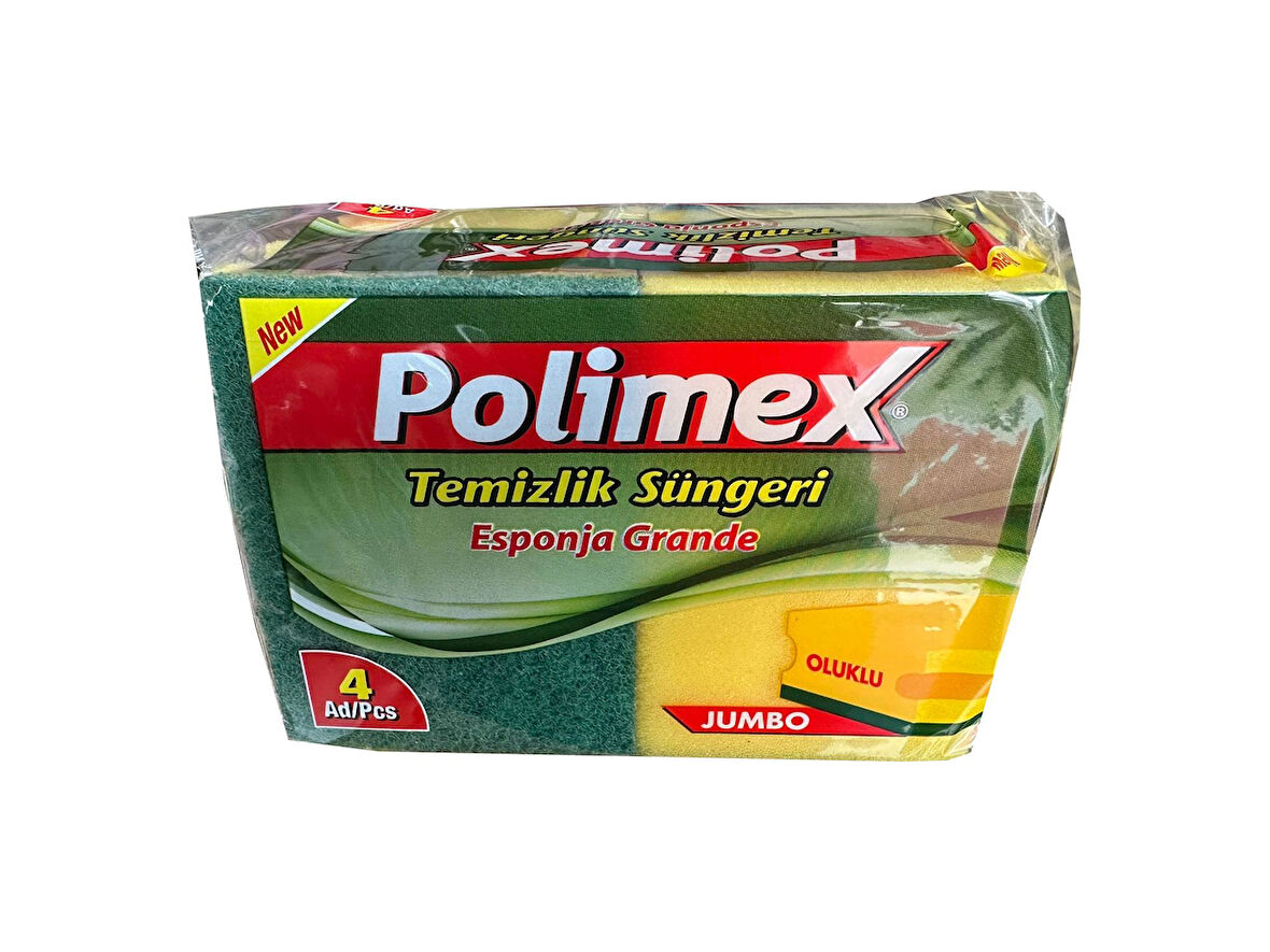 Polimex 4'lü Endüstriyel Büyük Boy Oluklu Bulaşık Süngeri - 4,5 x 9 x 12 Cm. - 4 Adetlik Paket