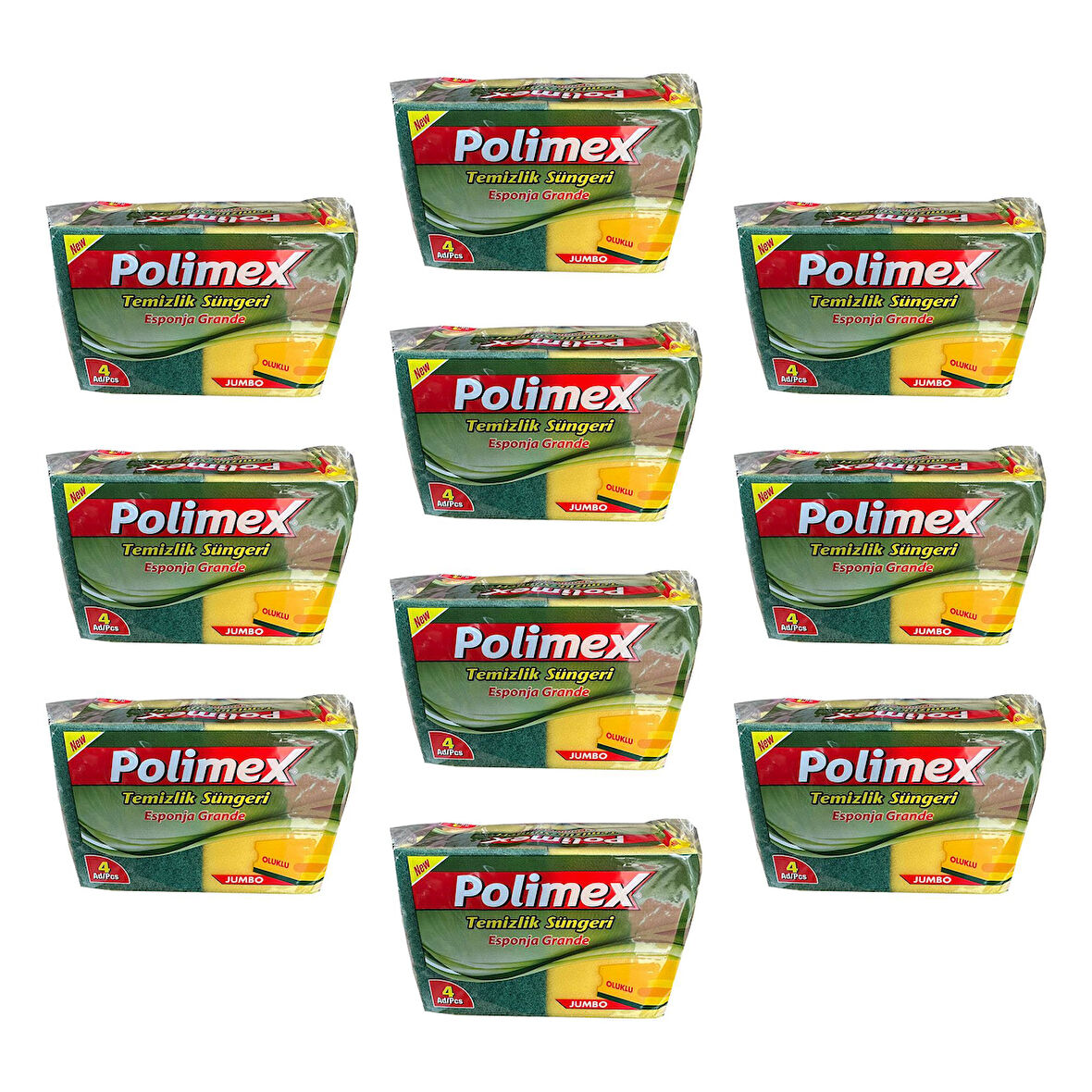 Polimex 4'lü Endüstriyel Büyük Boy Oluklu Bulaşık Süngeri - 4,5 x 9 x 12 Cm. - 4 Adetlik 10 Paket